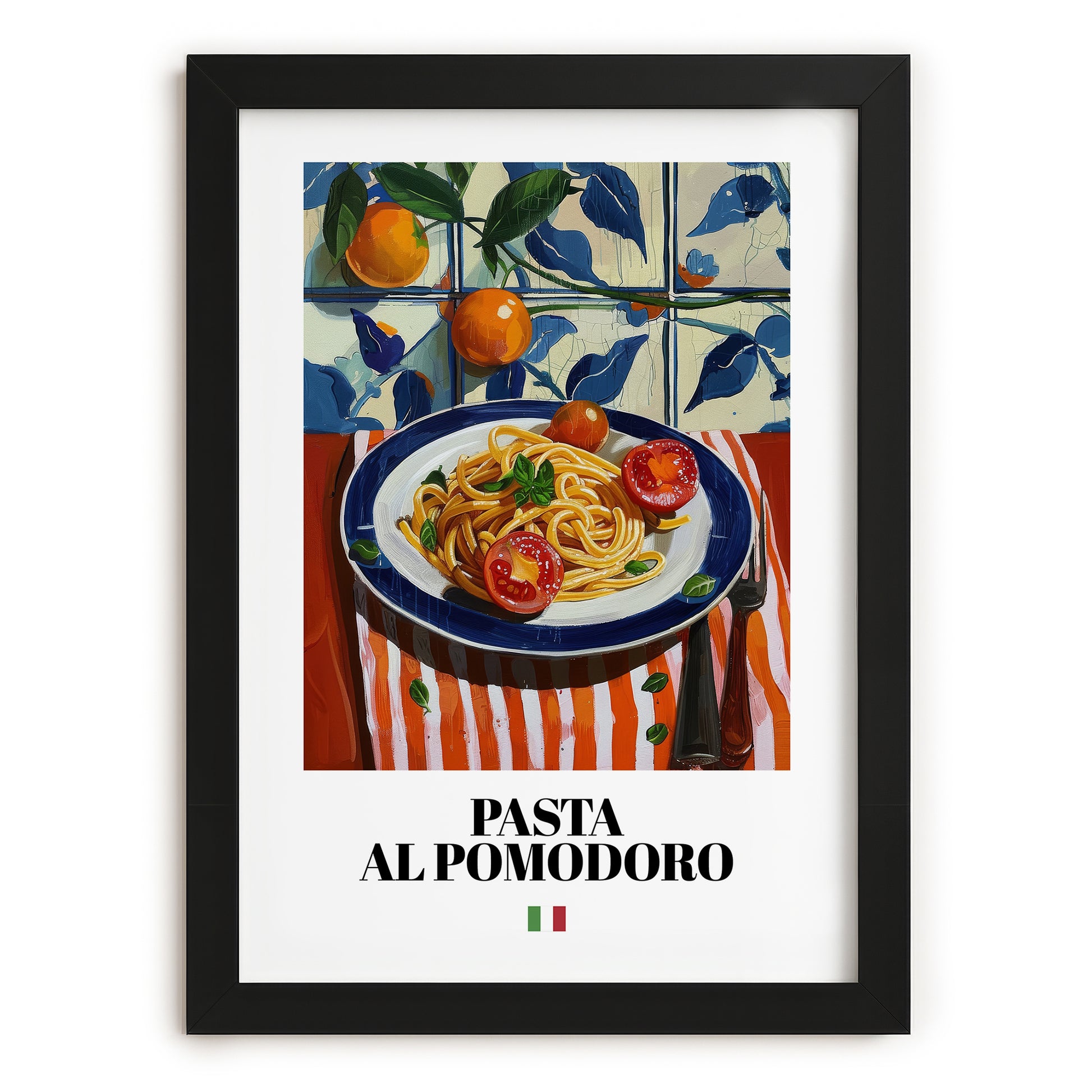 Pasta al pomodoro – Italian Pasta, Osteria Illustration, in sleek black frame