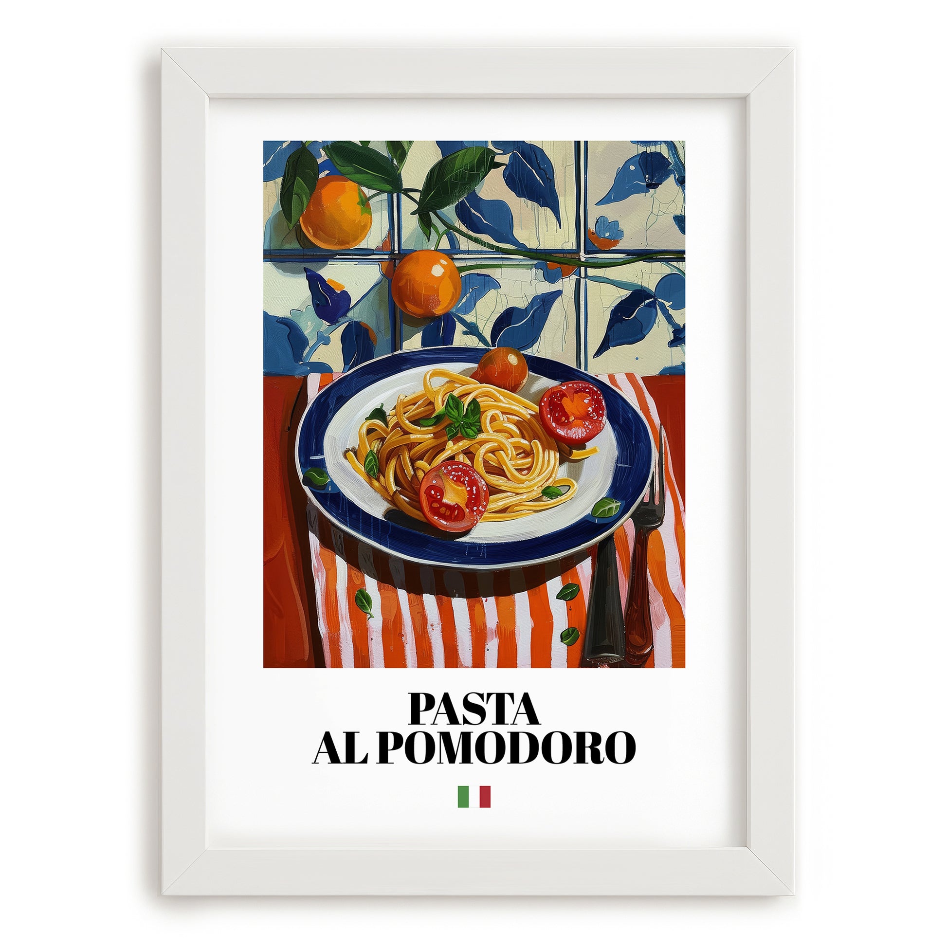 Pasta al pomodoro – Italian Pasta, Osteria Illustration, placed in minimal white frame