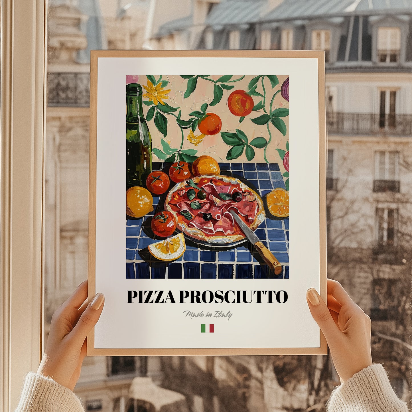 Pizza prosciutto – Italian Pizza, Restaurant Art, styled in a charming Paris street view