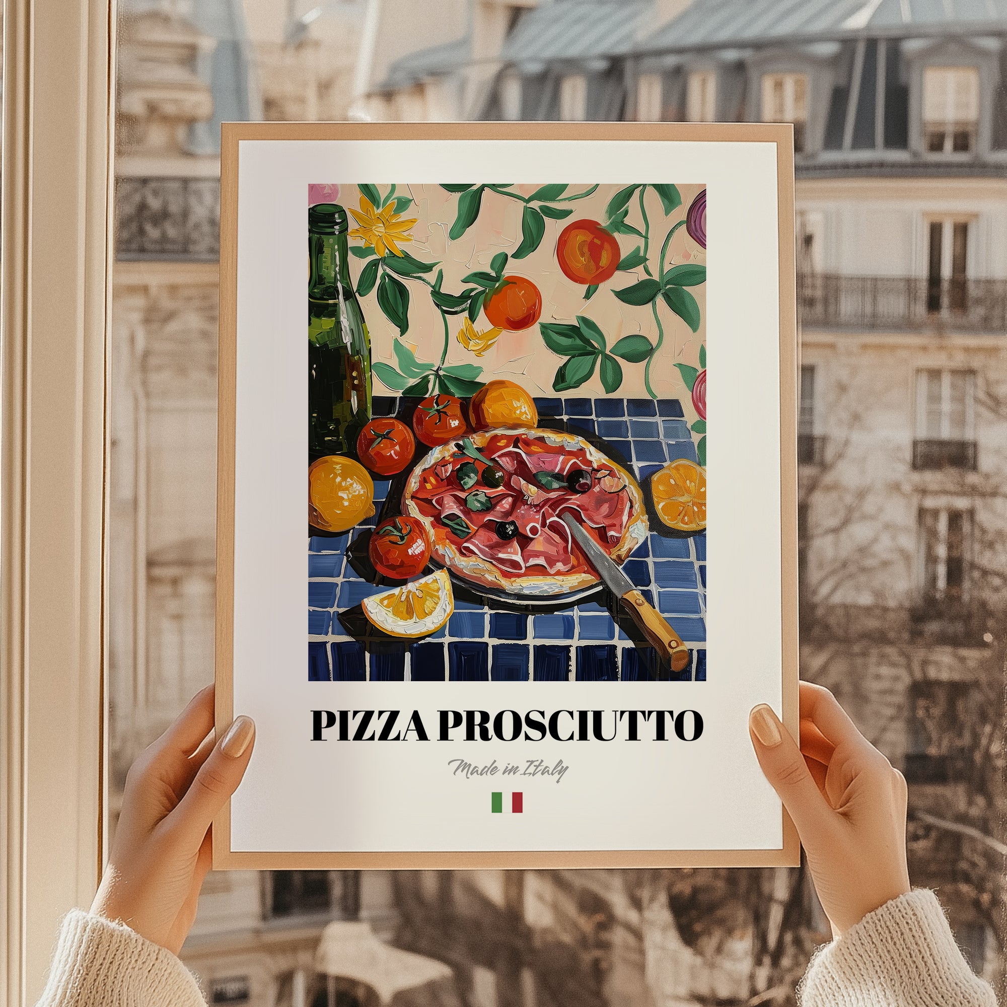 Pizza prosciutto – Italian Pizza, Restaurant Art, styled in a charming Paris street view