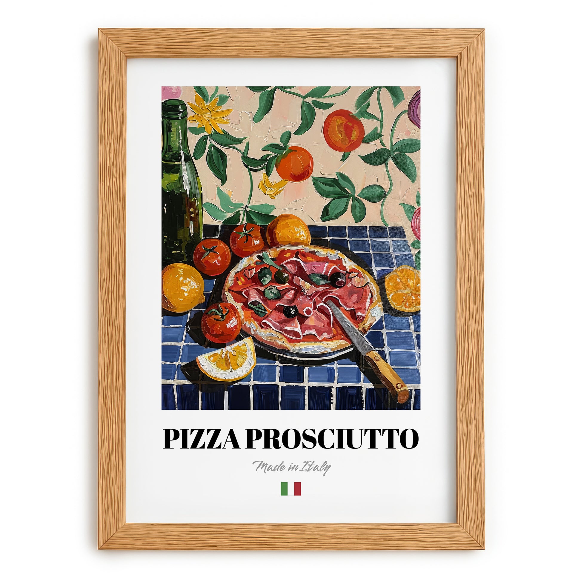 Pizza prosciutto – Italian Pizza, Restaurant Art, set in oak frame
