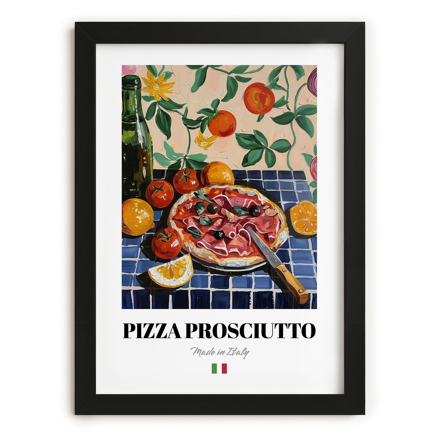 Pizza prosciutto – Italian Pizza, Restaurant Art, in sleek black frame