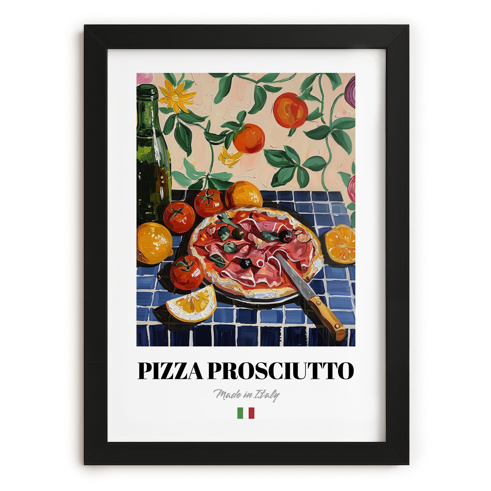 Pizza prosciutto – Italian Pizza, Restaurant Art, in sleek black frame