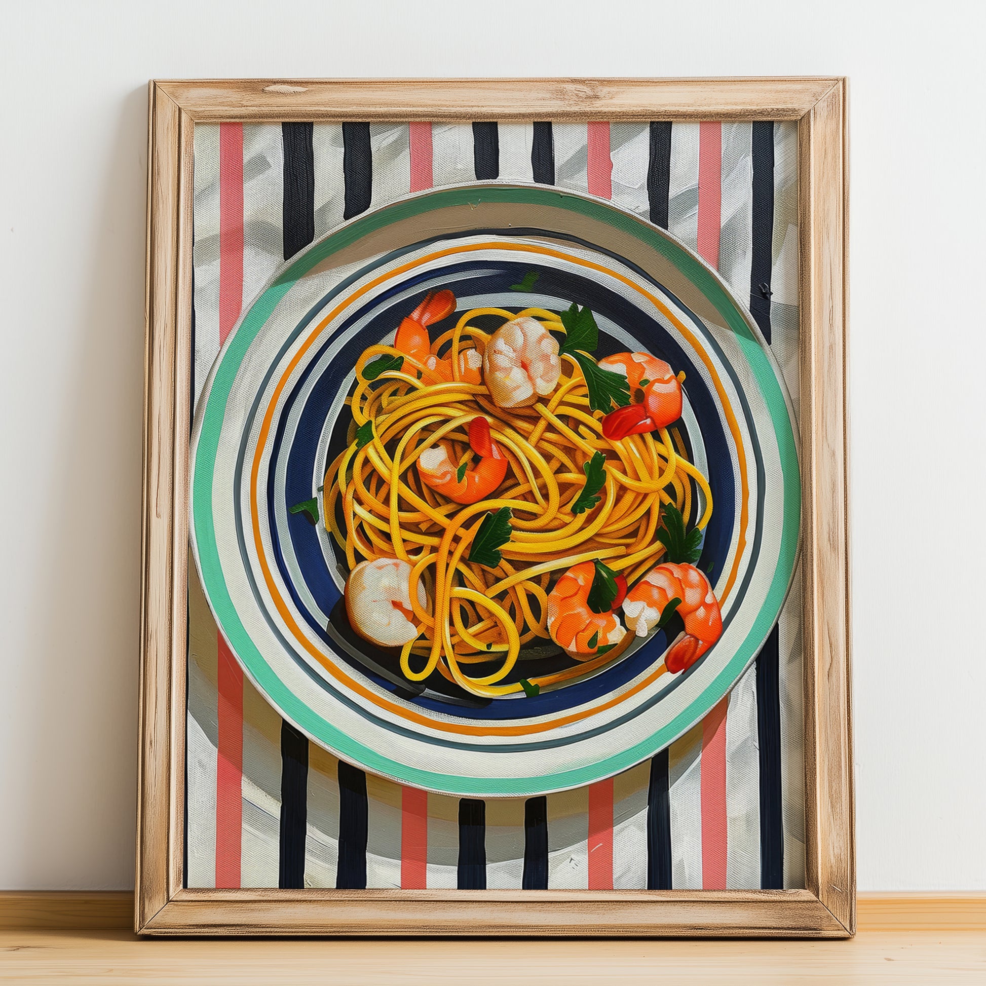 Linguine allo scoglio – Italian Pasta, Ristorante Poster, no-text version framed in wood