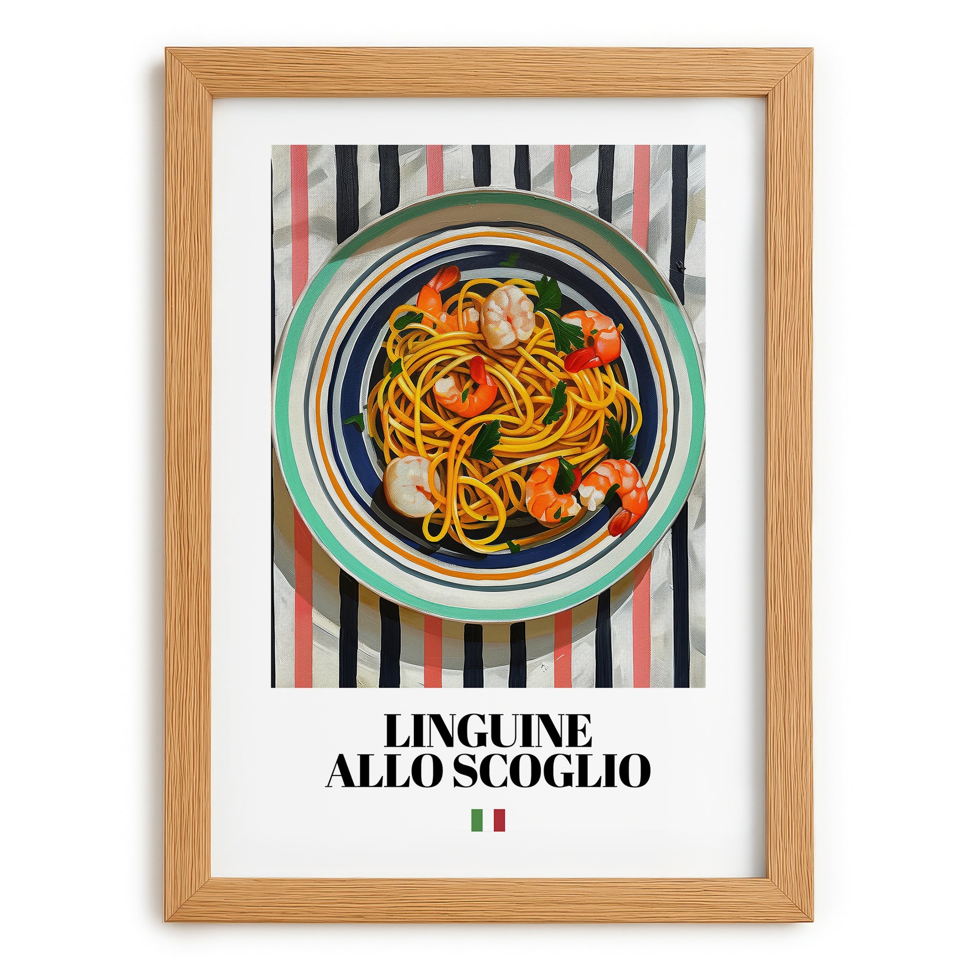 Linguine allo scoglio – Italian Pasta, Ristorante Poster, set in oak frame