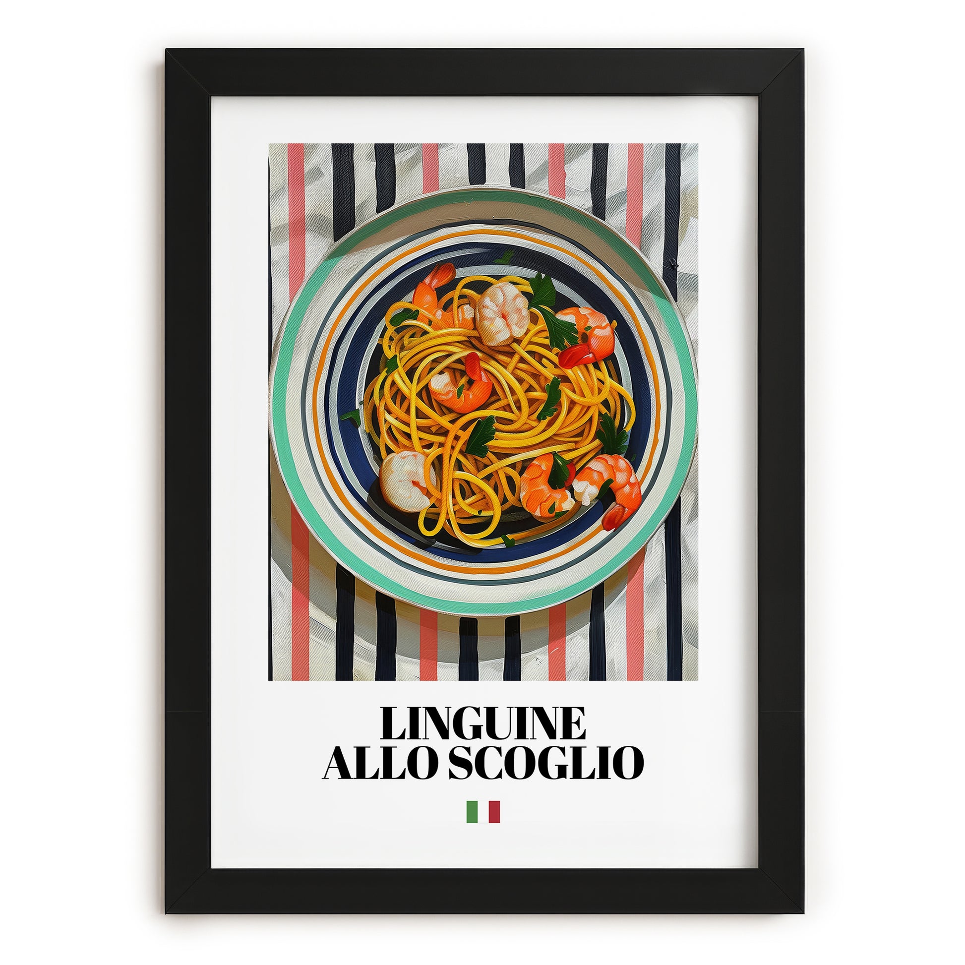 Linguine allo scoglio – Italian Pasta, Ristorante Poster, in sleek black frame