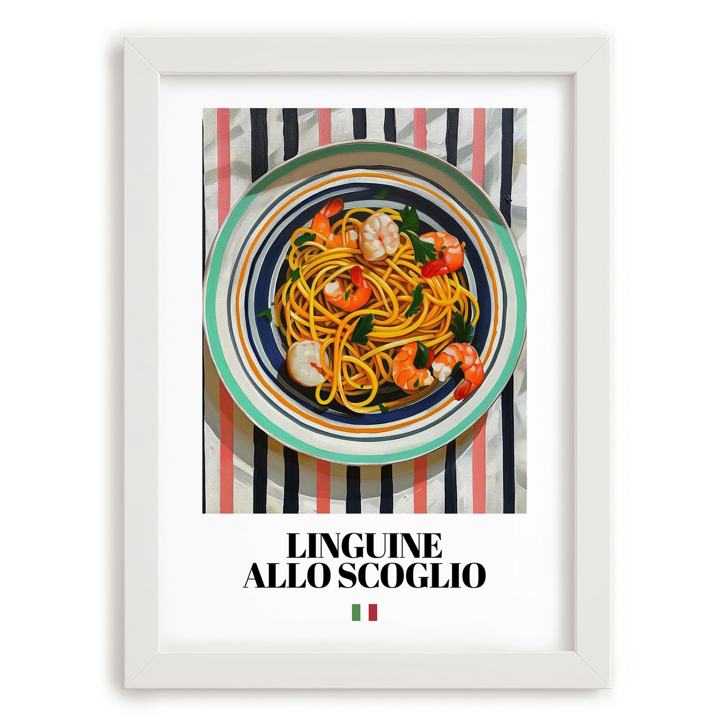 Linguine allo scoglio – Italian Pasta, Ristorante Poster, placed in minimal white frame