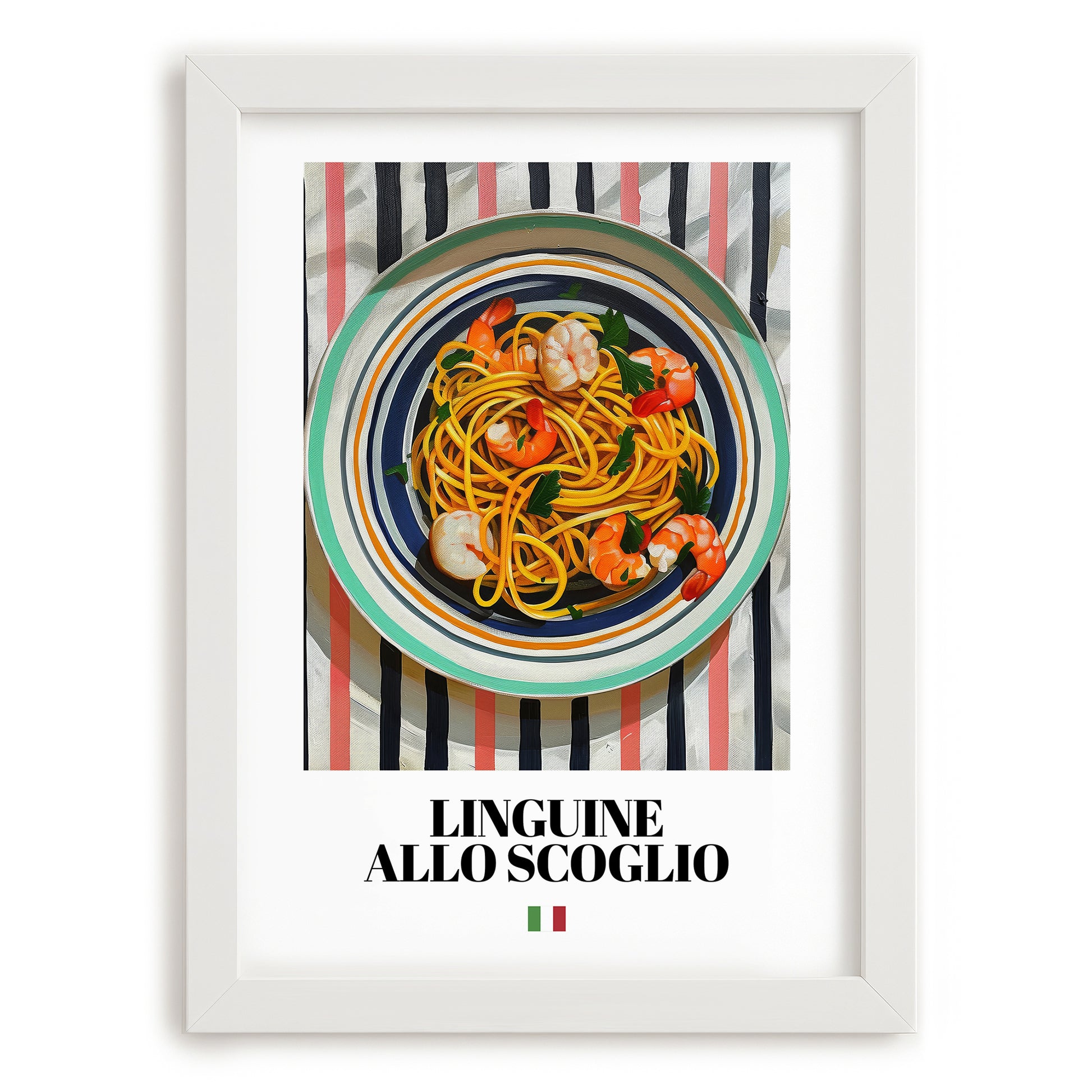 Linguine allo scoglio – Italian Pasta, Ristorante Poster, placed in minimal white frame
