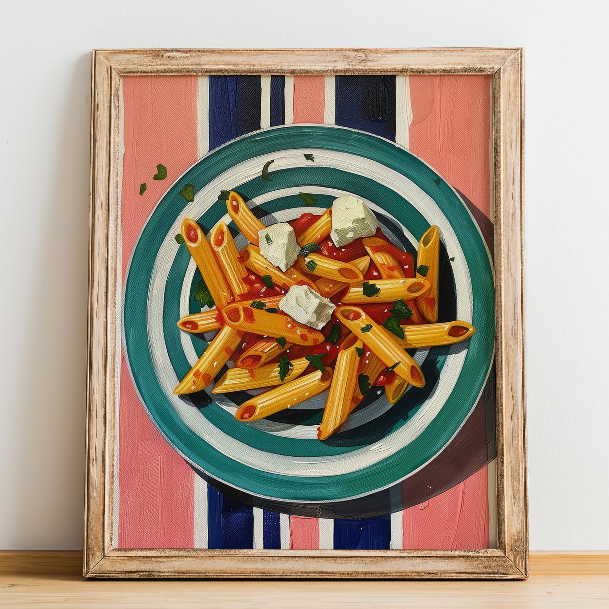 Penne all'arrabbiata – Italian Pasta, Osteria Poster, no-text version framed in wood