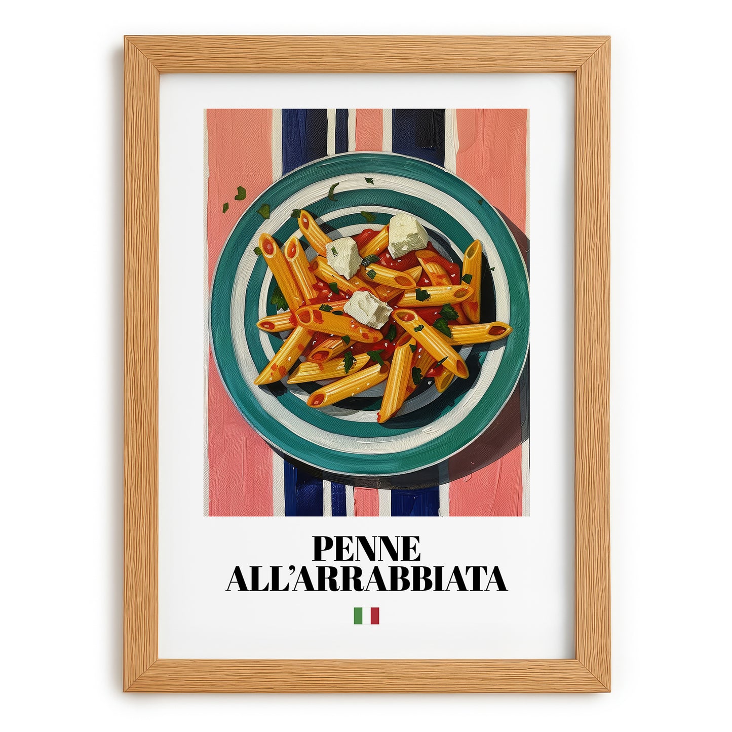Penne all'arrabbiata – Italian Pasta, Osteria Poster, set in oak frame