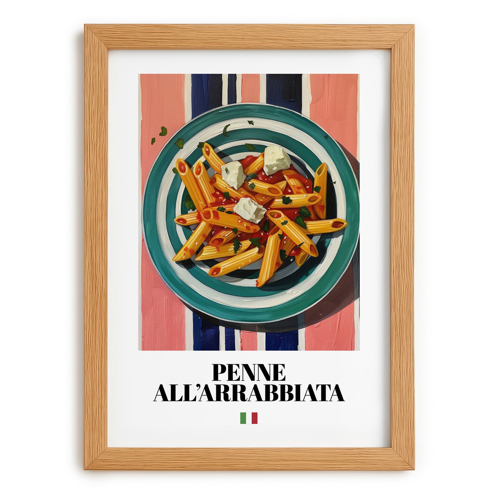 Penne all'arrabbiata – Italian Pasta, Osteria Poster, set in oak frame