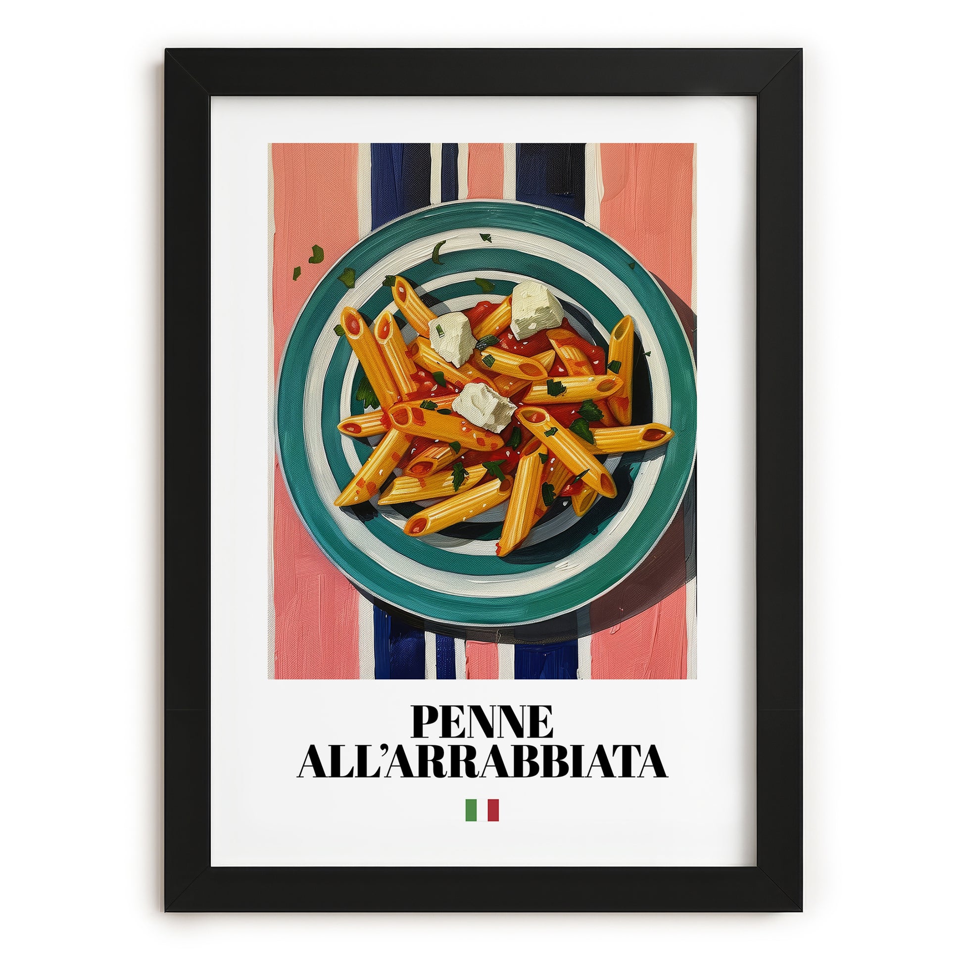 Penne all'arrabbiata – Italian Pasta, Osteria Poster, in sleek black frame