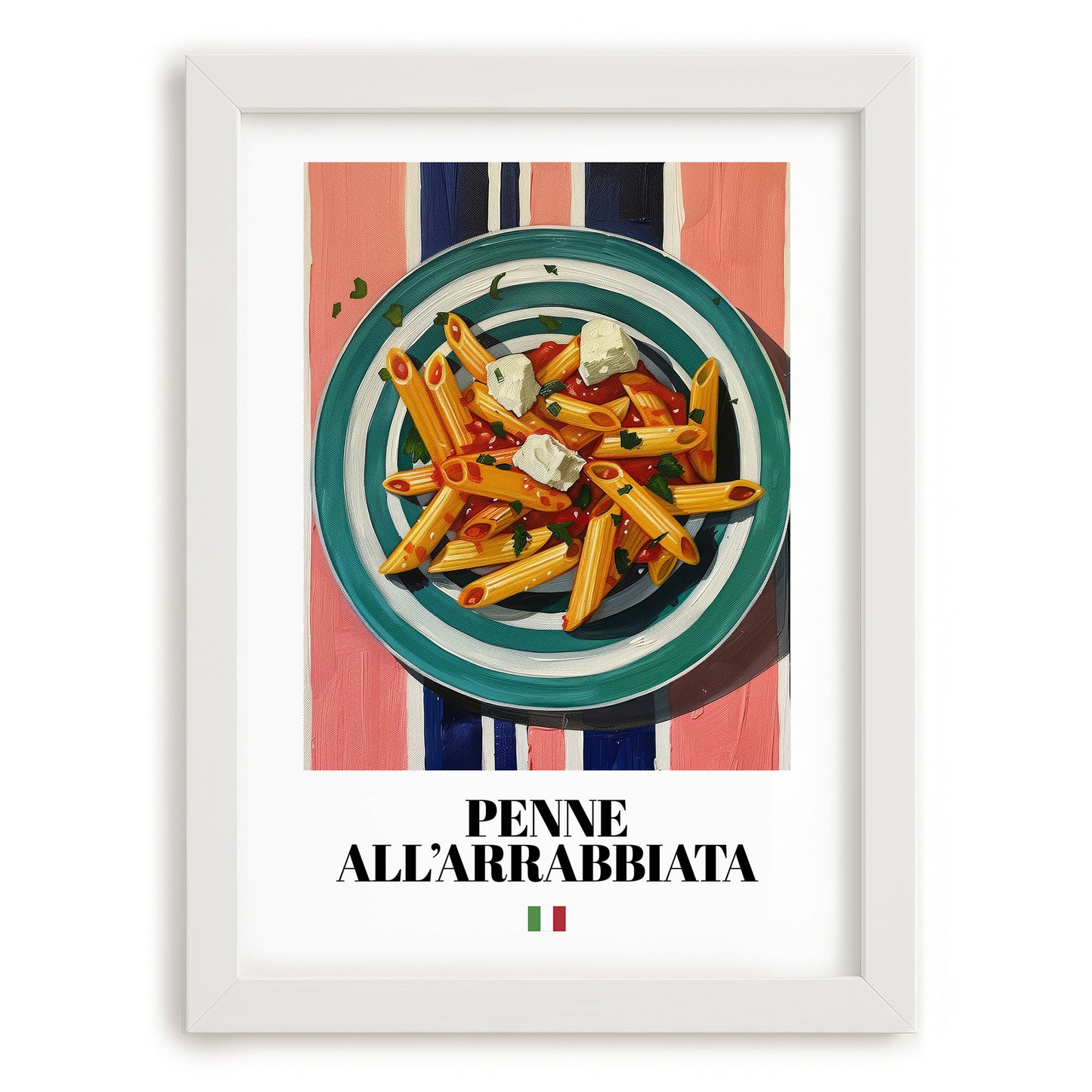 Penne all'arrabbiata – Italian Pasta, Osteria Poster, placed in minimal white frame