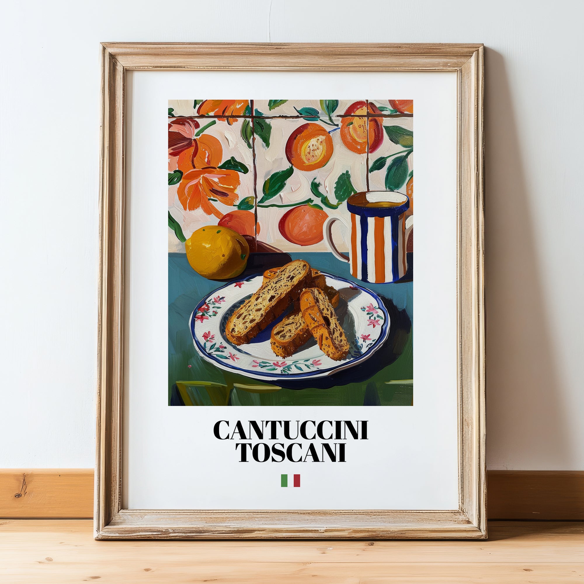 Cantuccini Toscani – Italian Biscuits Dish, Tavern Painting, in wooden frame leaning on the floor