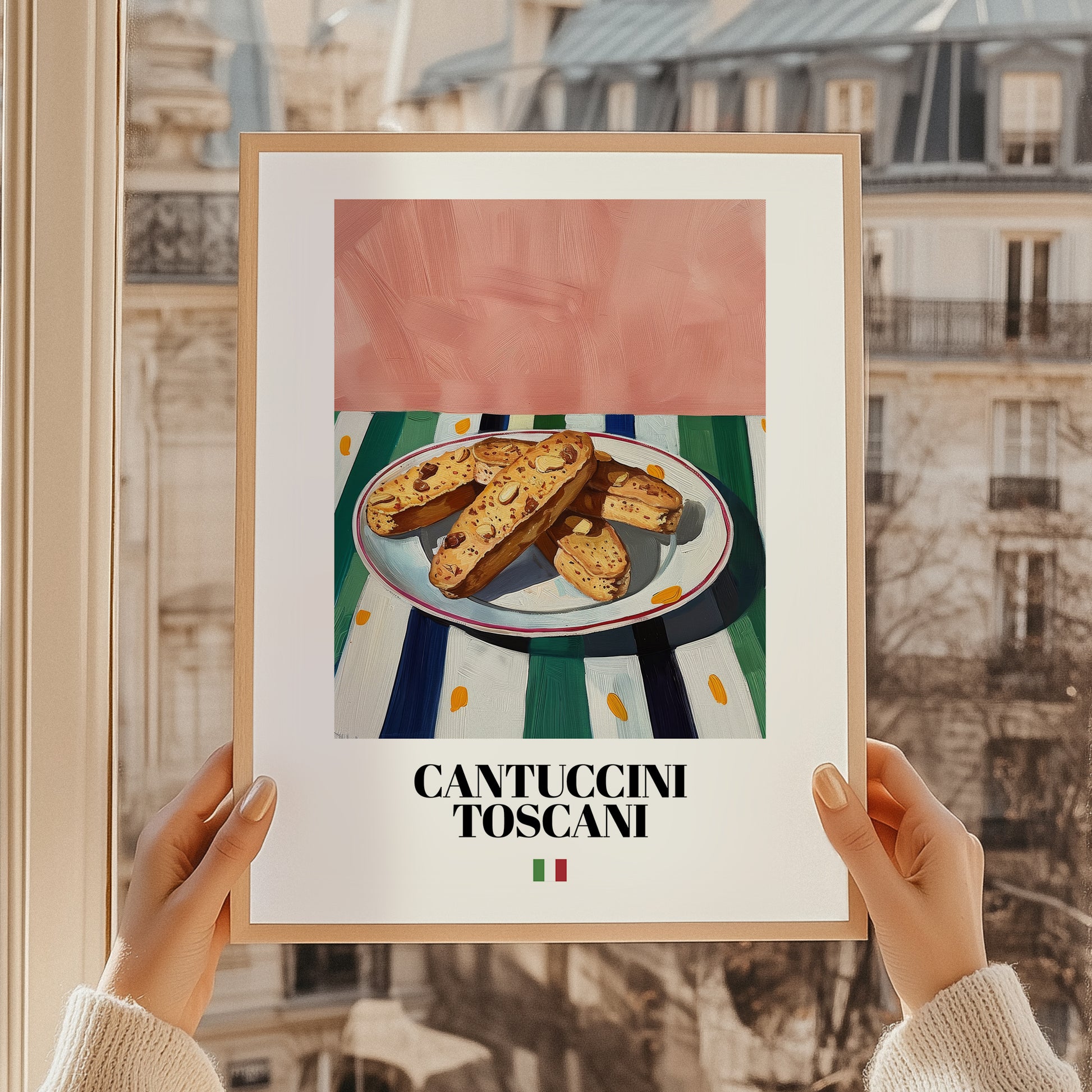 Cantuccini Toscani – Italian Biscuits Dish, Brasserie Poster, styled in a charming Paris street view