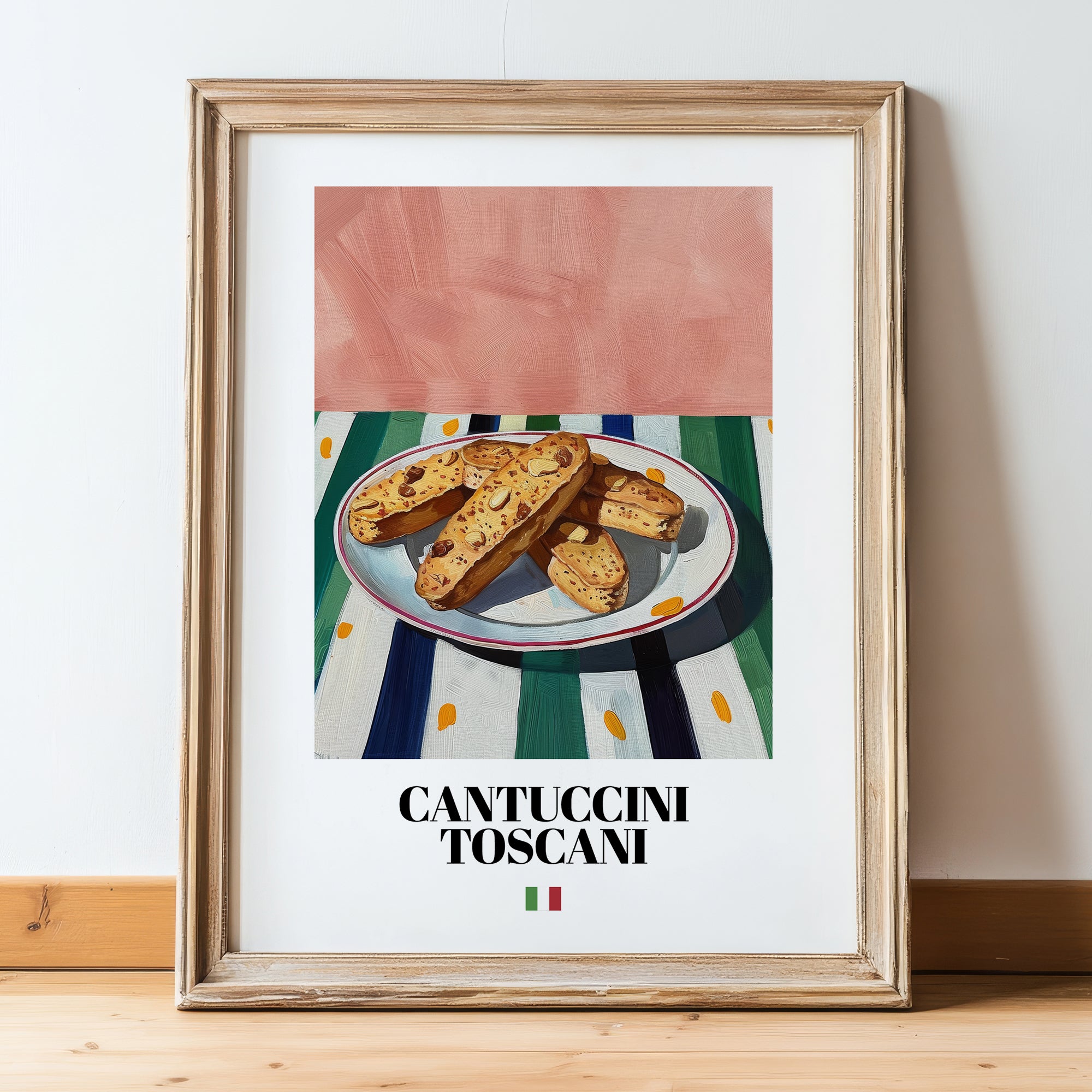 Cantuccini Toscani – Italian Biscuits Dish, Brasserie Poster, in wooden frame leaning on the floor