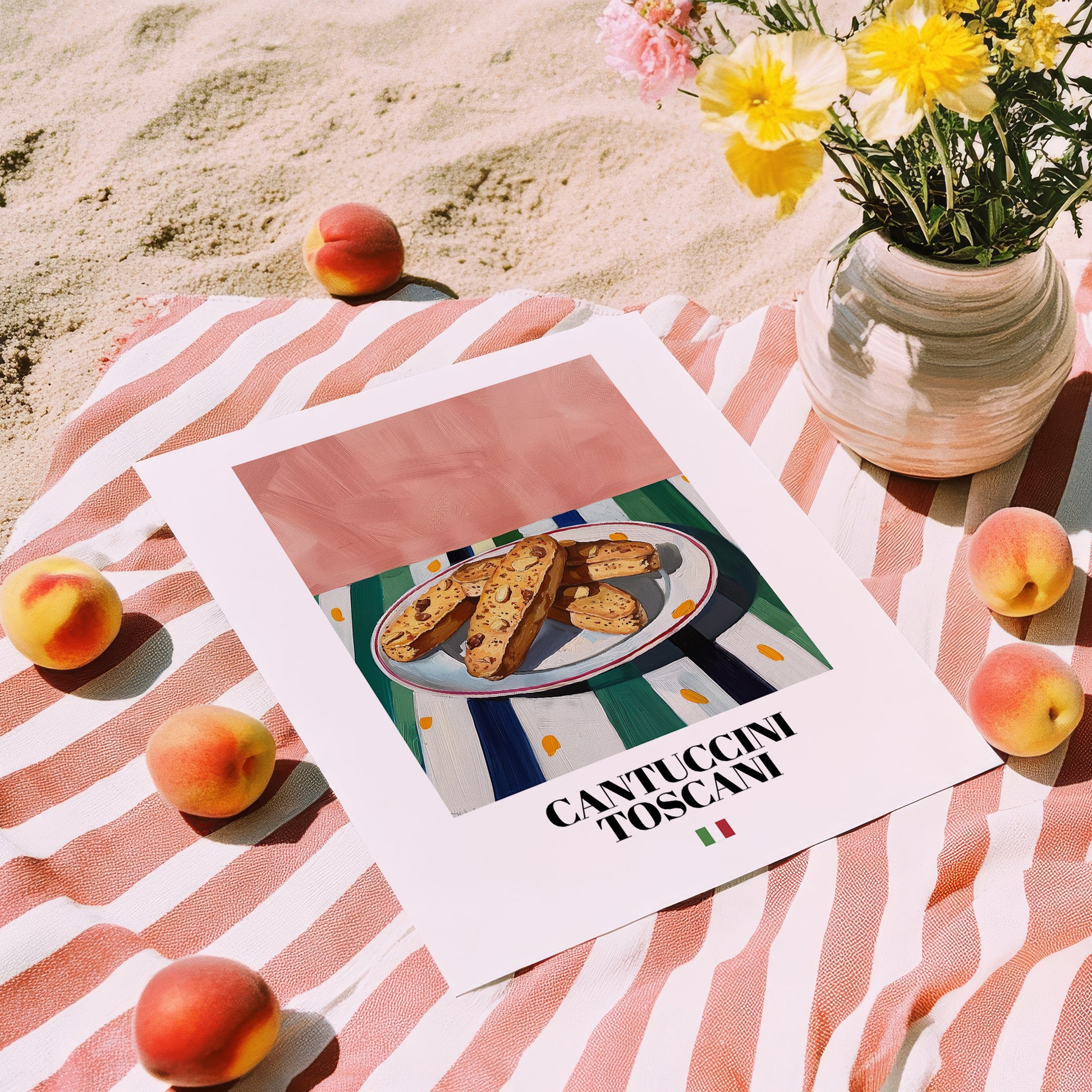 Cantuccini Toscani – Italian Biscuits Dish, Brasserie Poster, unframed on coastal sand