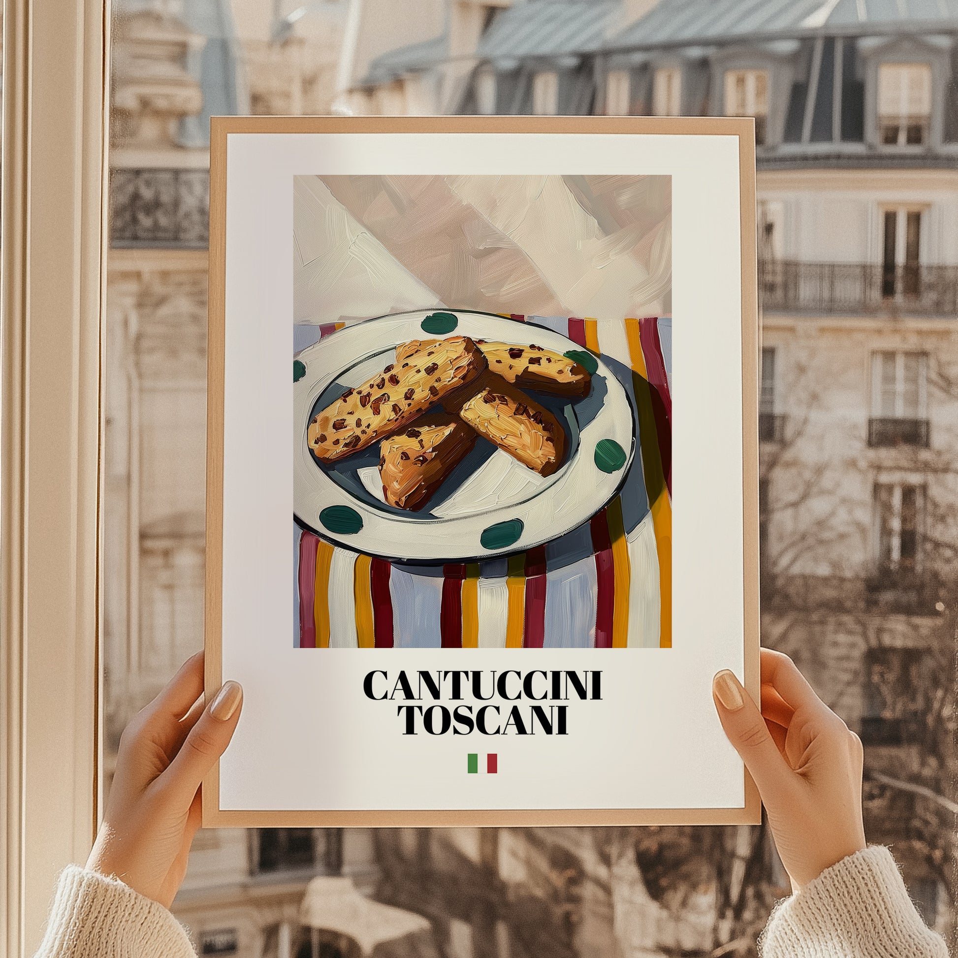 Cantuccini Toscani – Italian Biscuits Dish, Restaurant Art, styled in a charming Paris street view