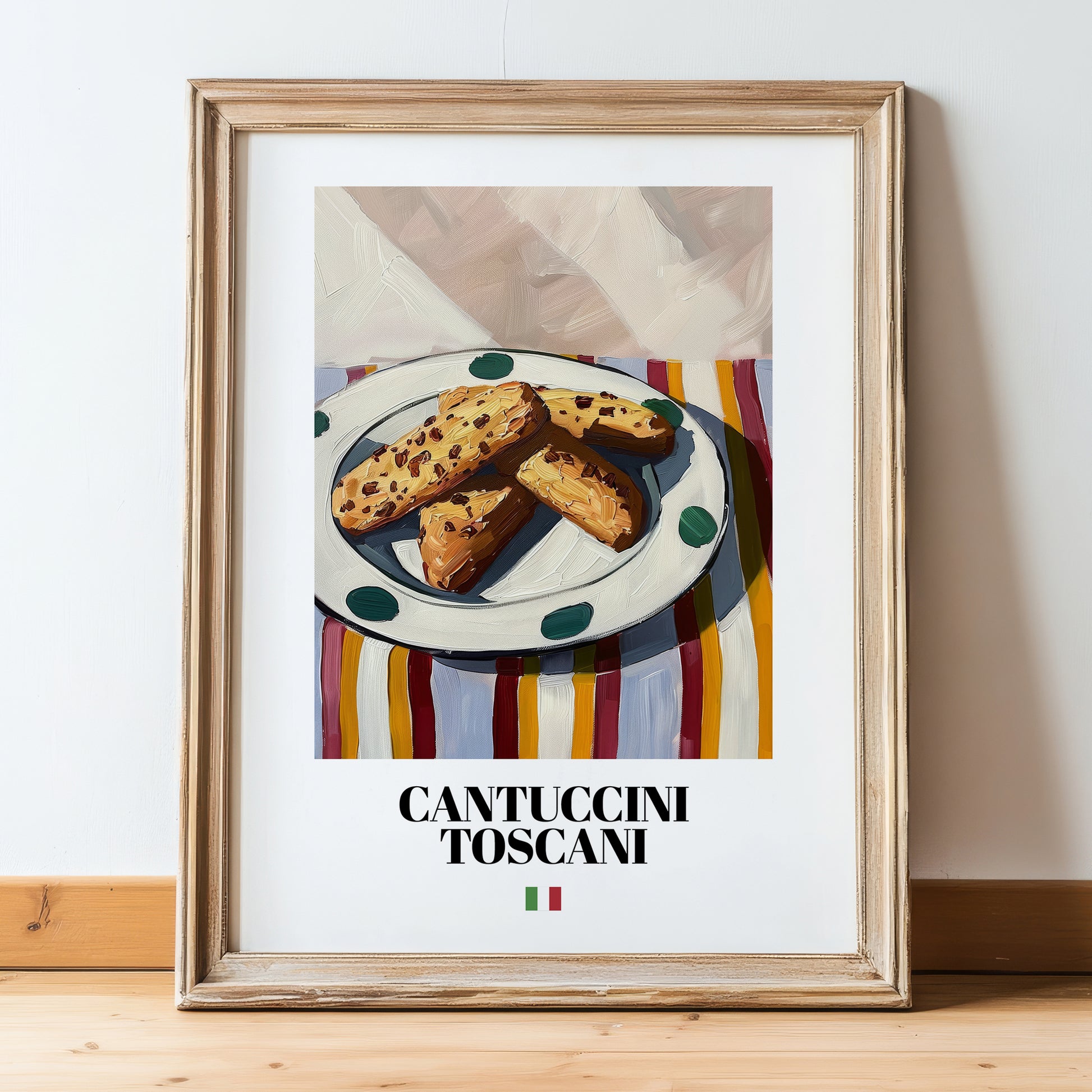 Cantuccini Toscani – Italian Biscuits Dish, Restaurant Art, in wooden frame leaning on the floor