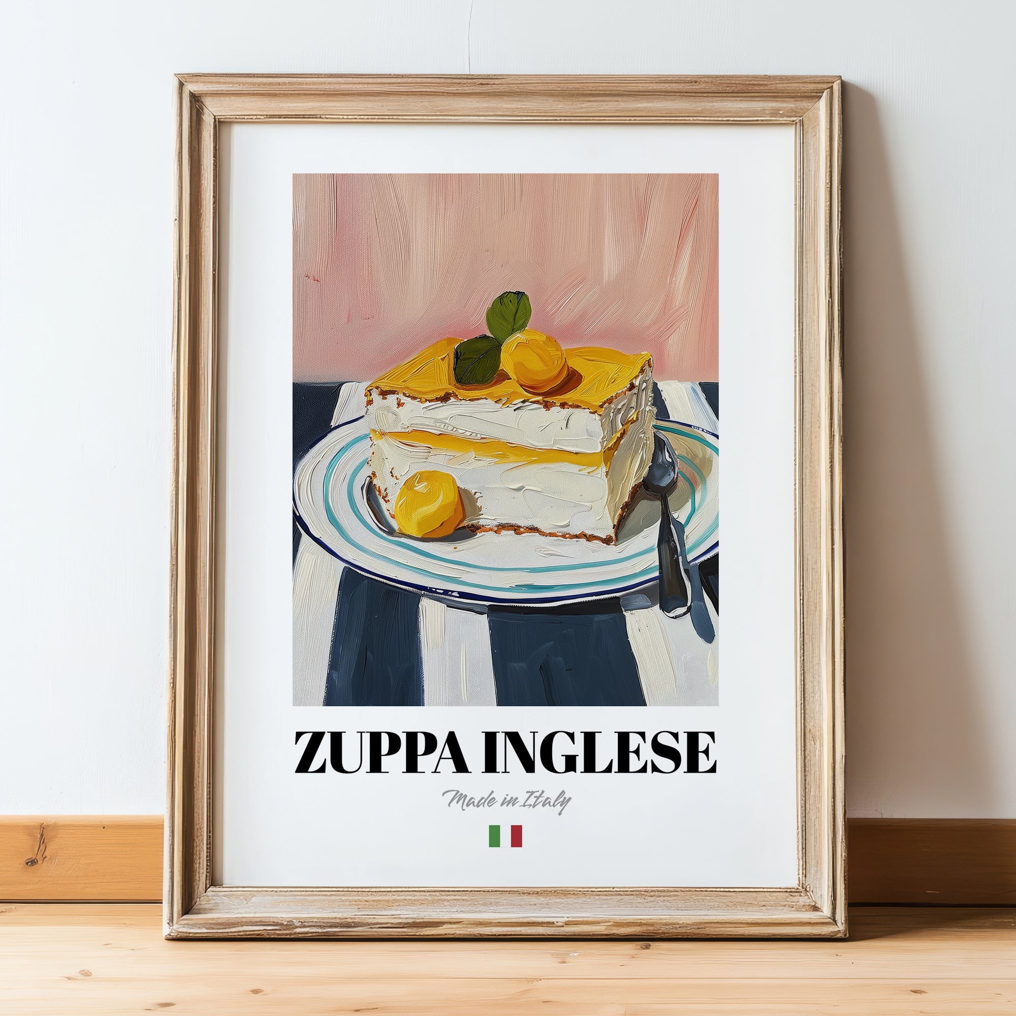 Zuppa Inglese – Italian Dessert Dish, Fine Dining Restaurant Print, in wooden frame leaning on the floor