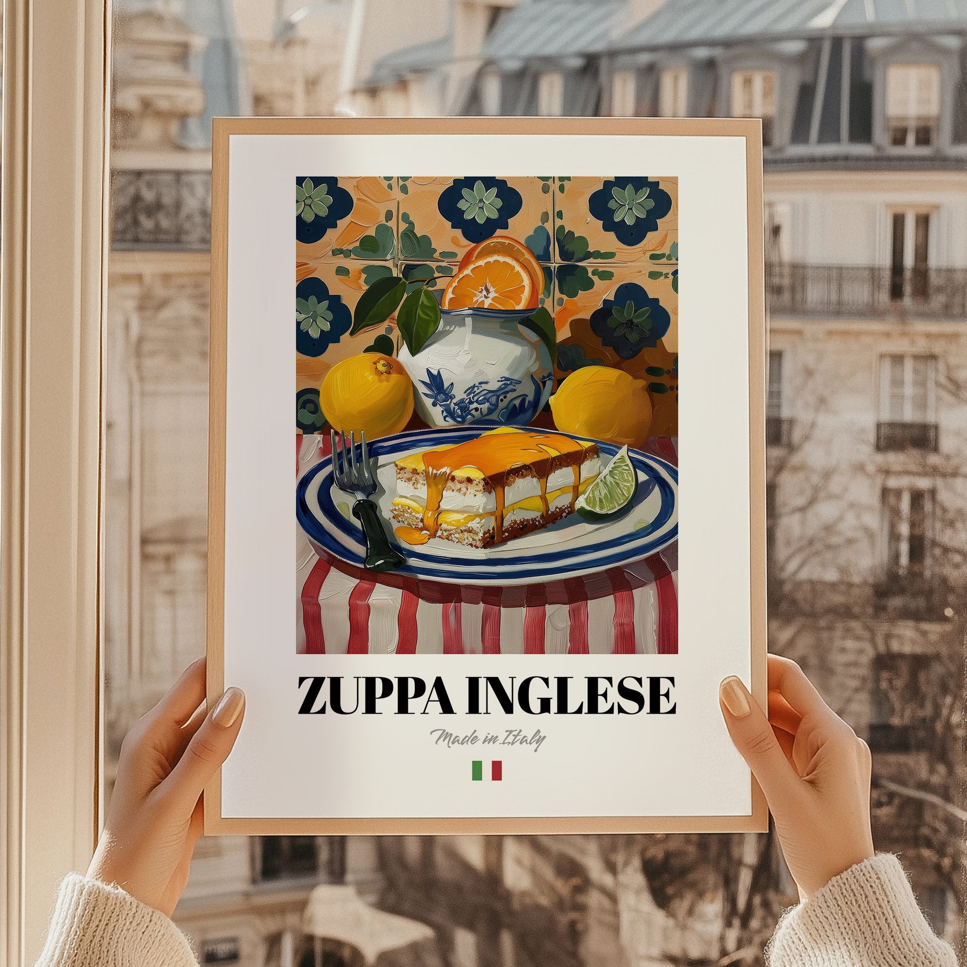 Zuppa Inglese – Italian Dessert Dish, Fine Dining Restaurant Art, styled in a charming Paris street view