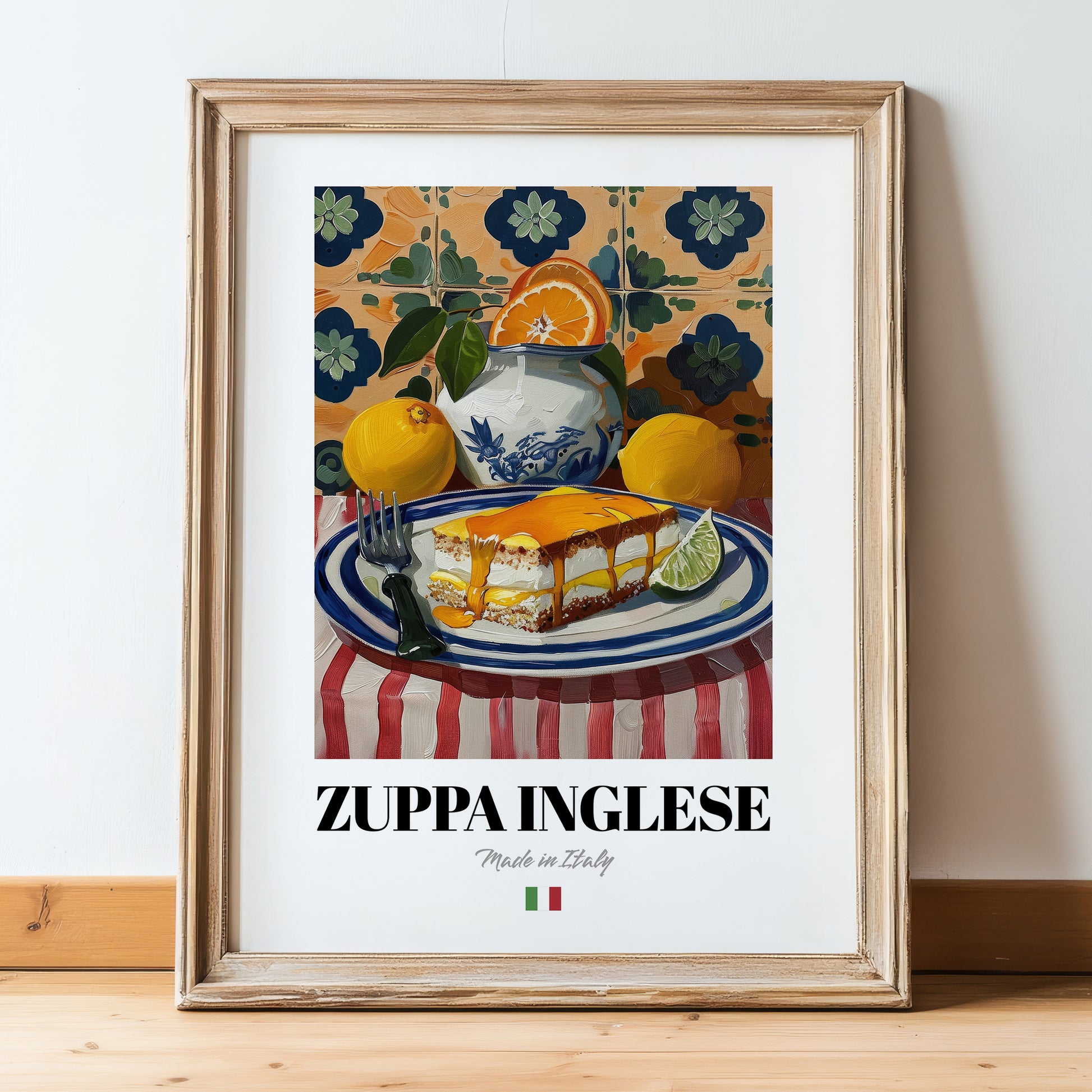 Zuppa Inglese – Italian Dessert Dish, Fine Dining Restaurant Art, in wooden frame leaning on the floor