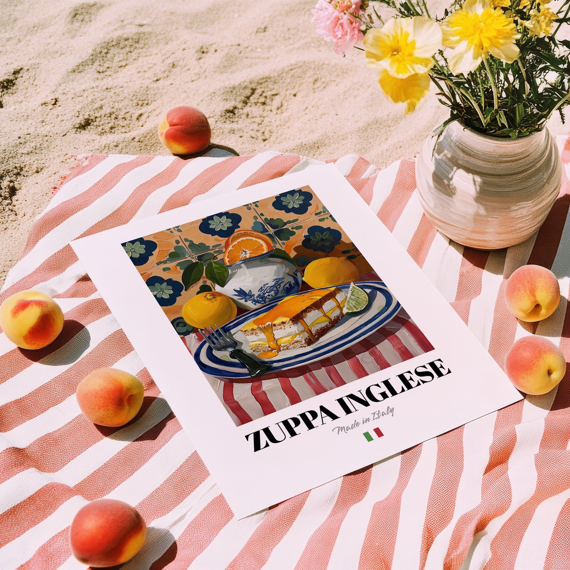 Zuppa Inglese – Italian Dessert Dish, Fine Dining Restaurant Art, unframed on coastal sand