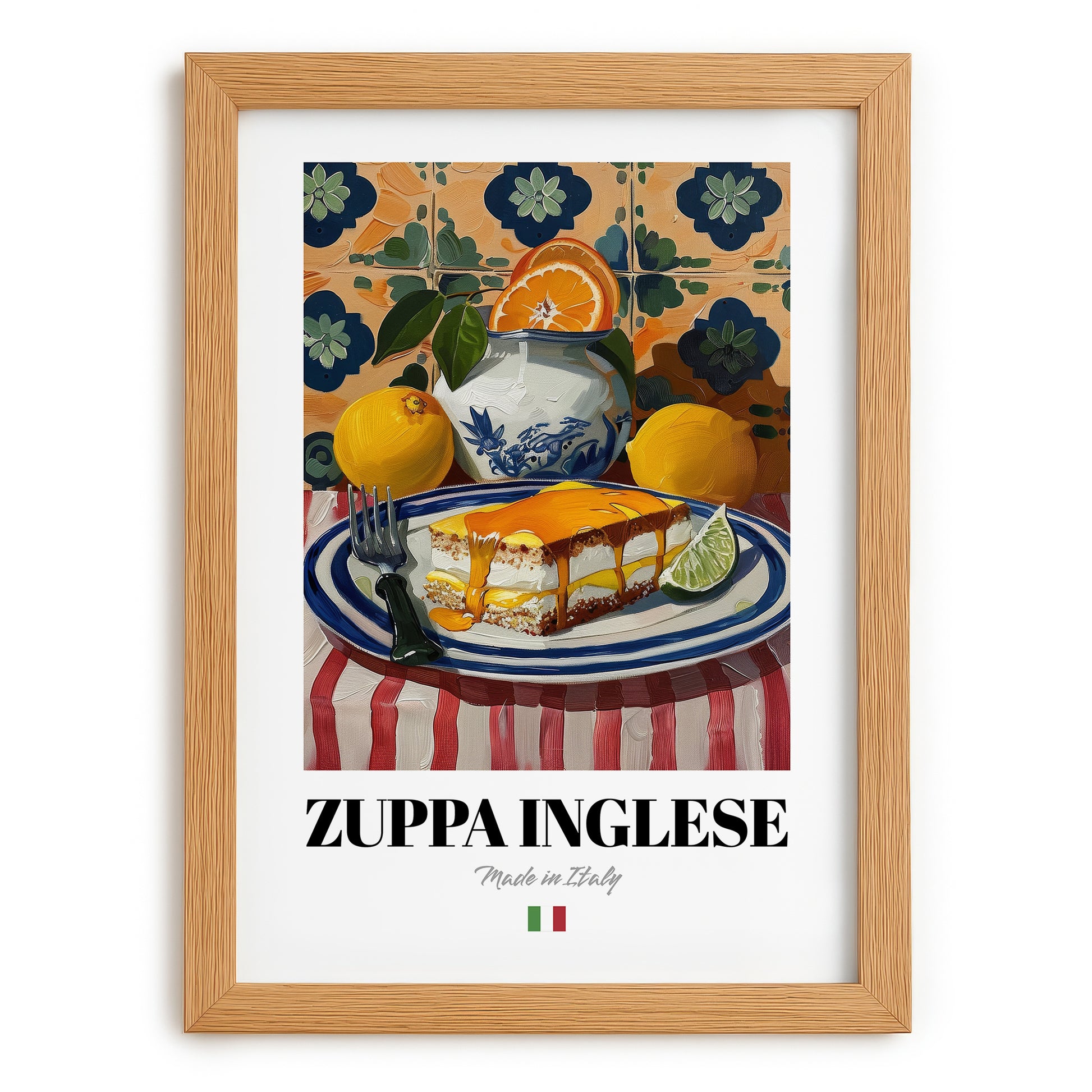 Zuppa Inglese – Italian Dessert Dish, Fine Dining Restaurant Art, set in oak frame