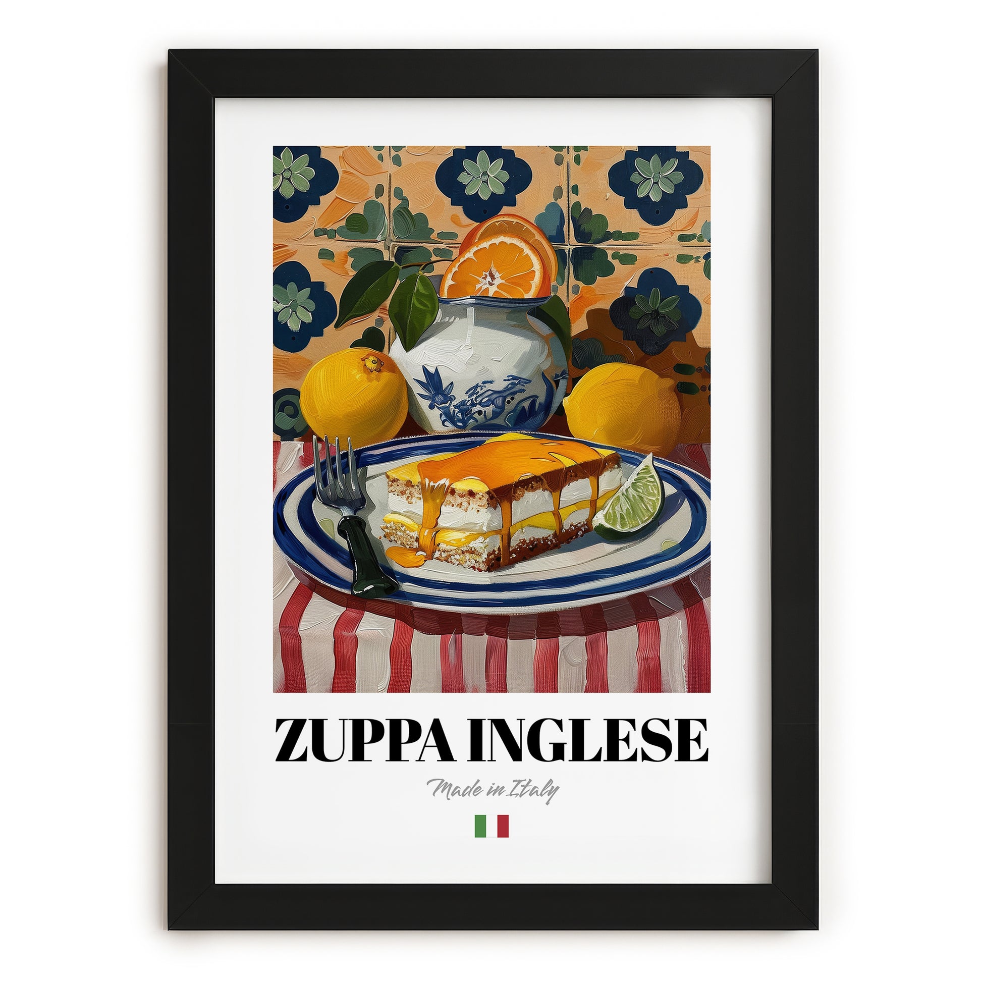 Zuppa Inglese – Italian Dessert Dish, Fine Dining Restaurant Art, in sleek black frame