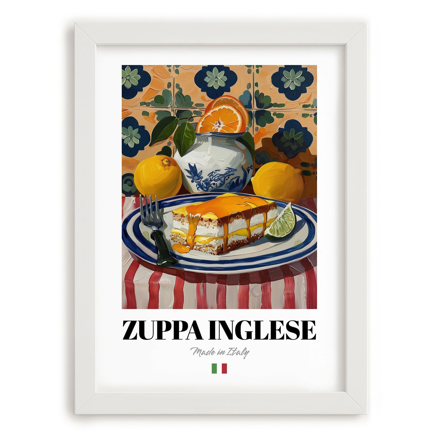 Zuppa Inglese – Italian Dessert Dish, Fine Dining Restaurant Art, placed in minimal white frame