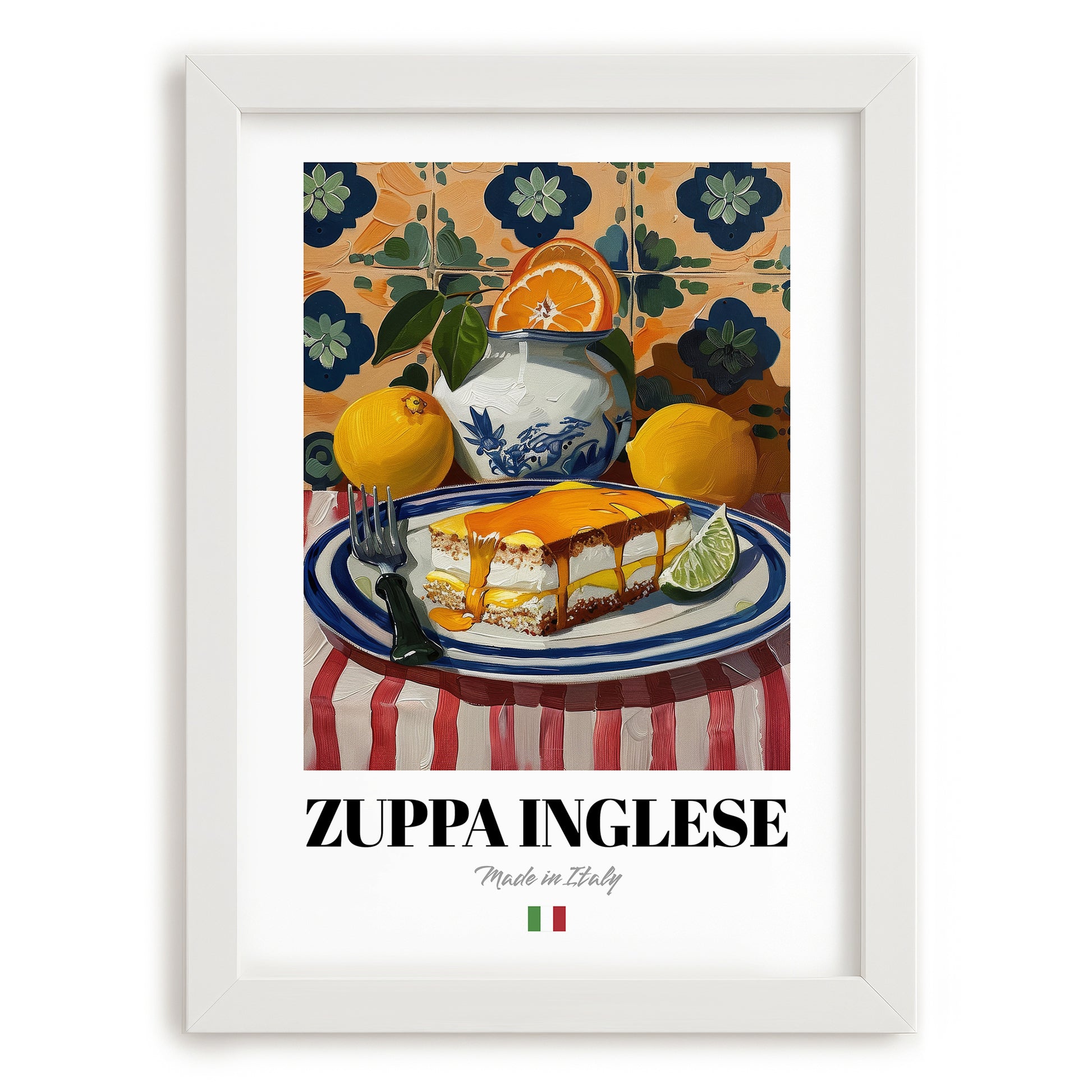 Zuppa Inglese – Italian Dessert Dish, Fine Dining Restaurant Art, placed in minimal white frame
