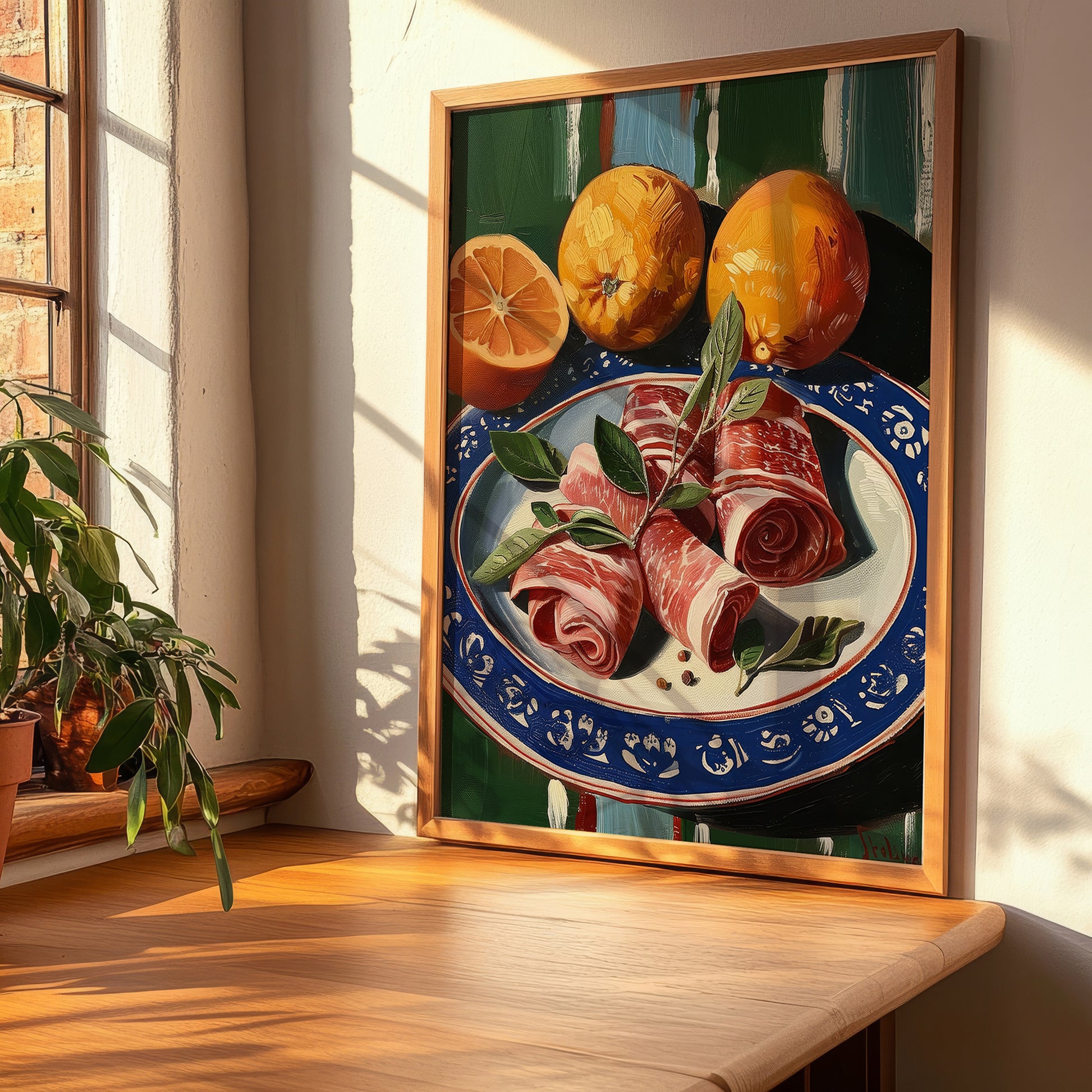 Saltimbocca – Italian Meat Dish, Fine Dining Restaurant Painting, clean layout with no caption