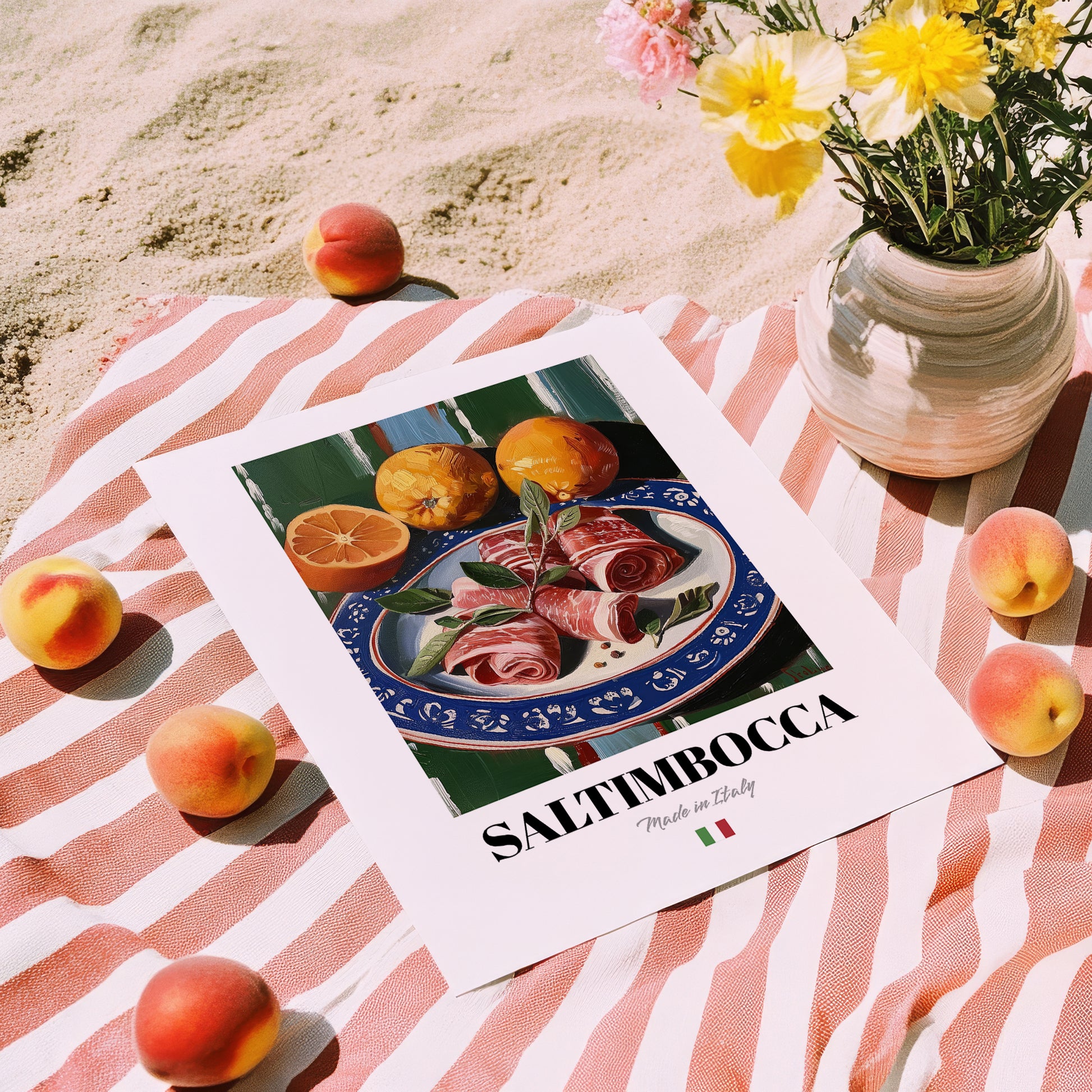 Saltimbocca – Italian Meat Dish, Fine Dining Restaurant Painting, unframed on coastal sand