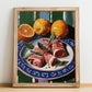 Saltimbocca – Italian Meat Dish, Fine Dining Restaurant Painting, no-text version framed in wood