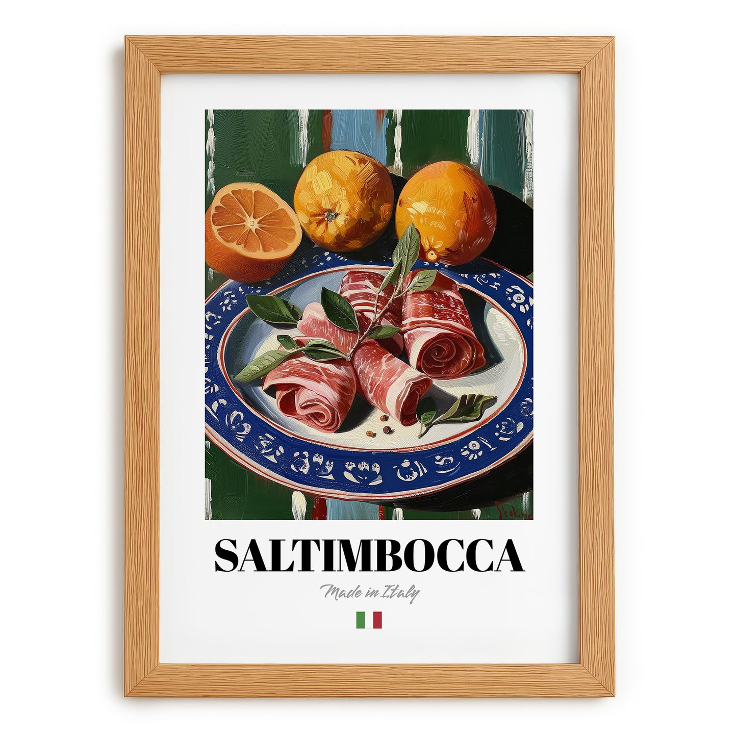 Saltimbocca – Italian Meat Dish, Fine Dining Restaurant Painting, set in oak frame
