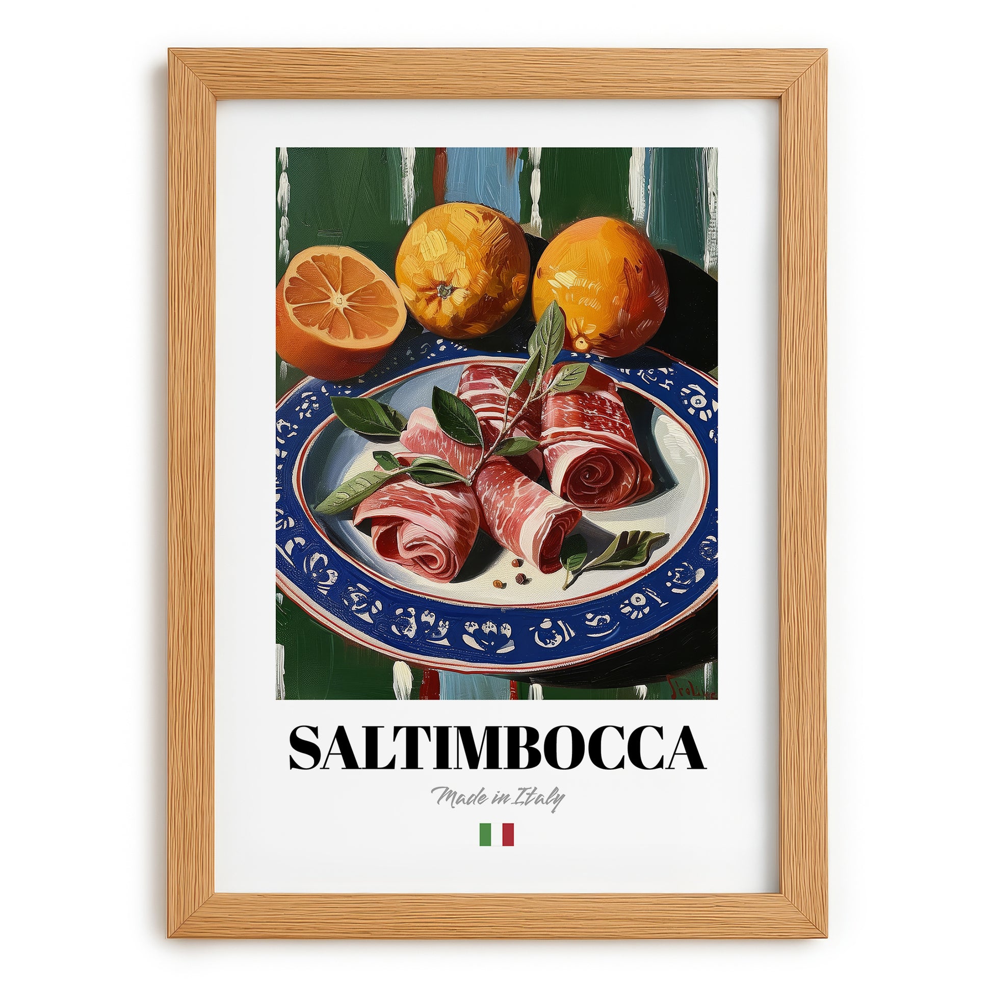 Saltimbocca – Italian Meat Dish, Fine Dining Restaurant Painting, set in oak frame