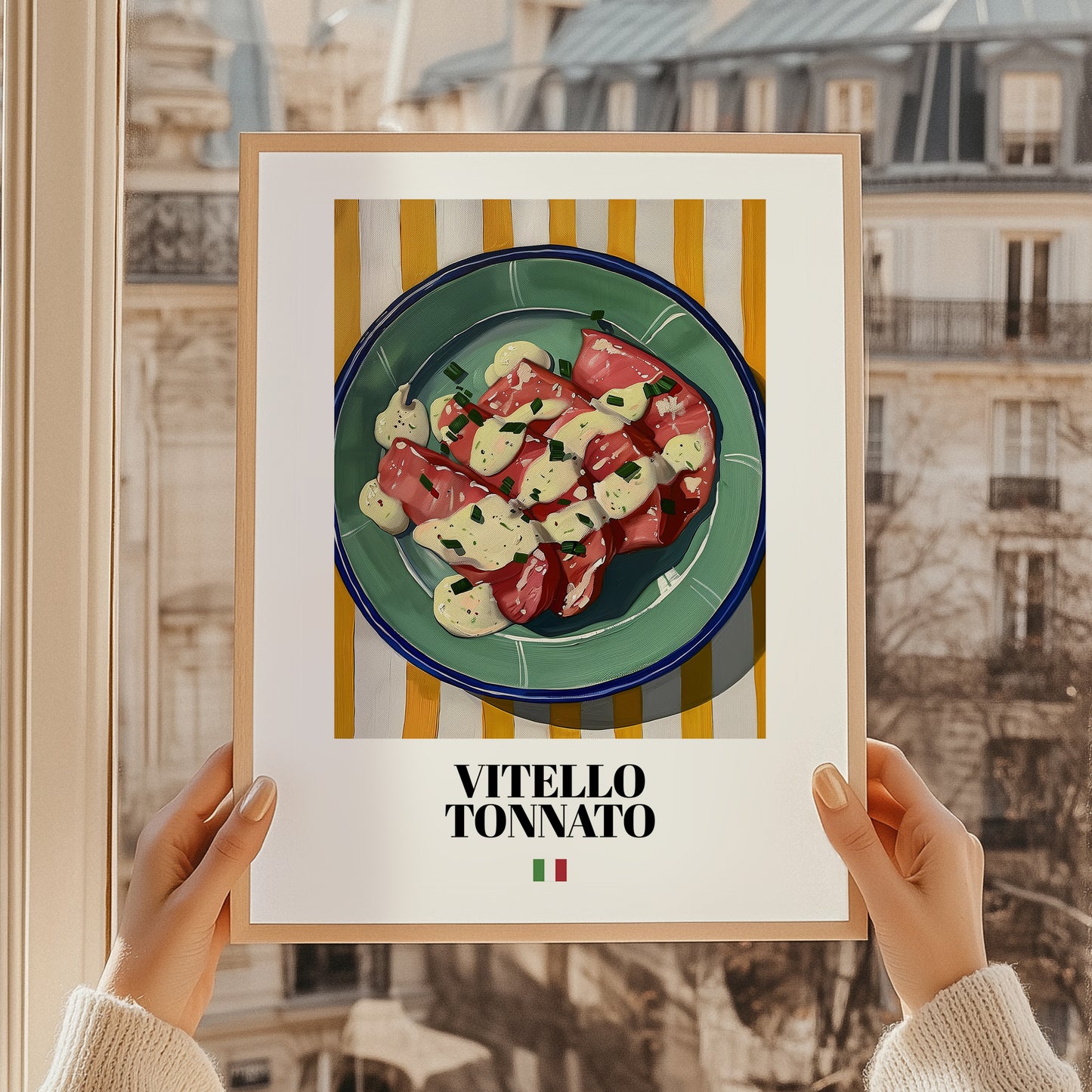 Vitello Tonnato – Italian Meat Dish, Restaurant Poster, styled in a charming Paris street view