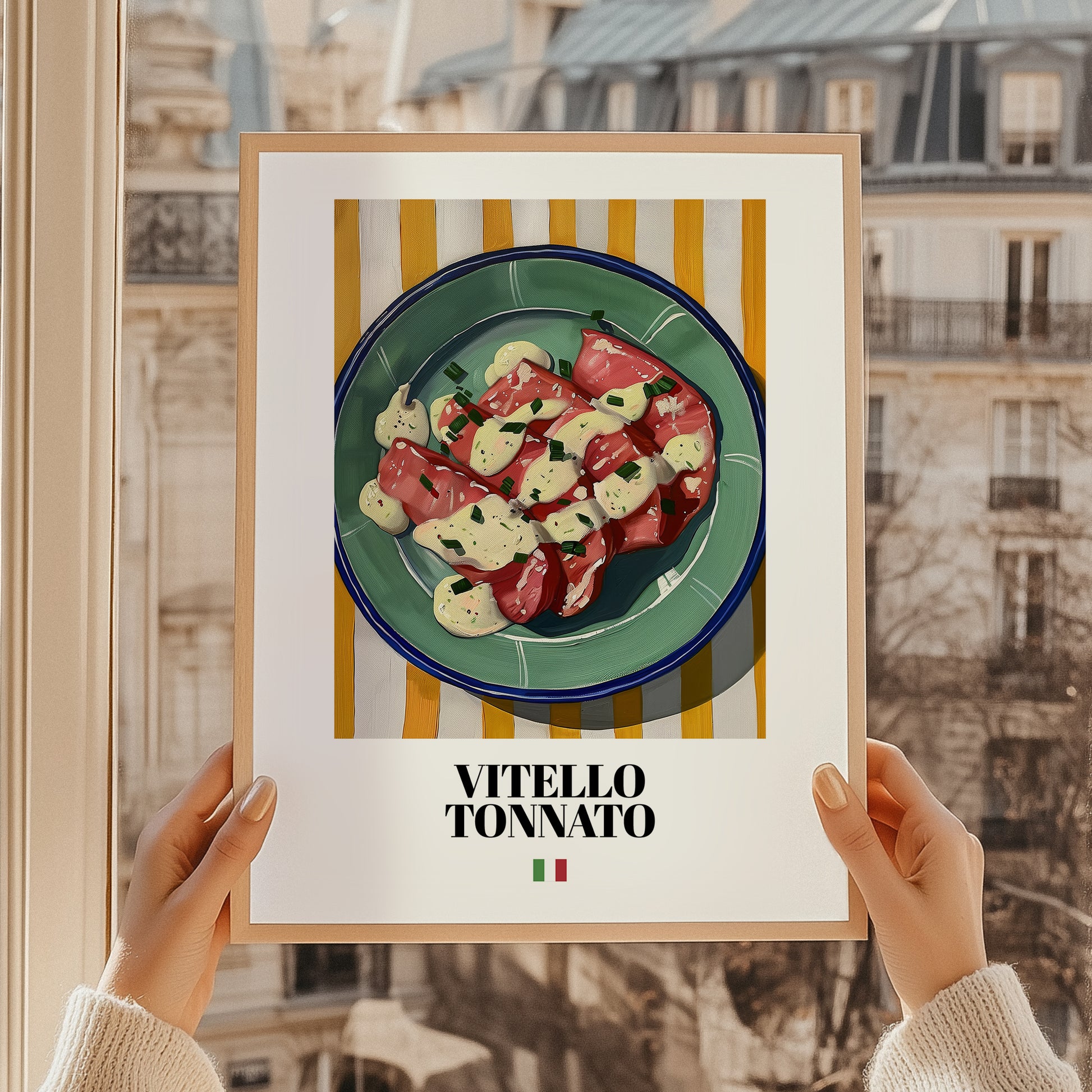 Vitello Tonnato – Italian Meat Dish, Restaurant Poster, styled in a charming Paris street view