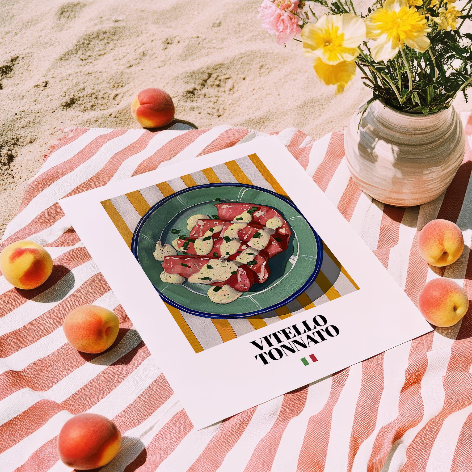 Vitello Tonnato – Italian Meat Dish, Restaurant Poster, unframed on coastal sand
