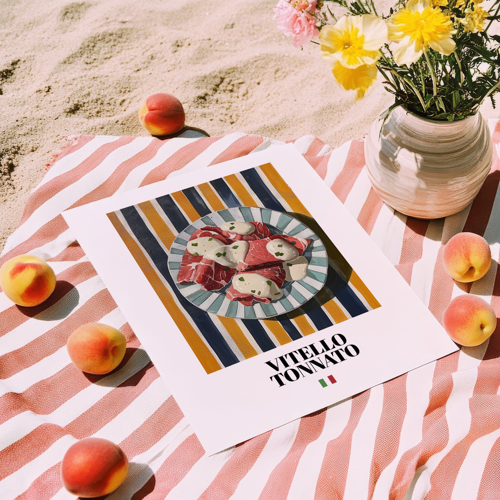 Vitello Tonnato – Italian Meat Dish, Tavern Print, unframed on coastal sand