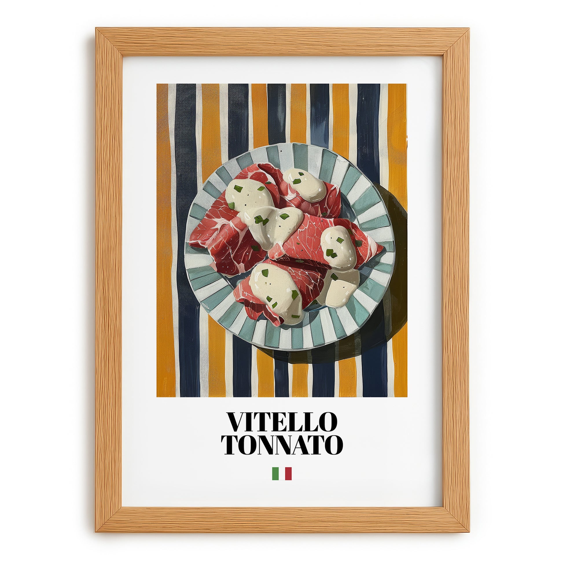 Vitello Tonnato – Italian Meat Dish, Tavern Print, set in oak frame