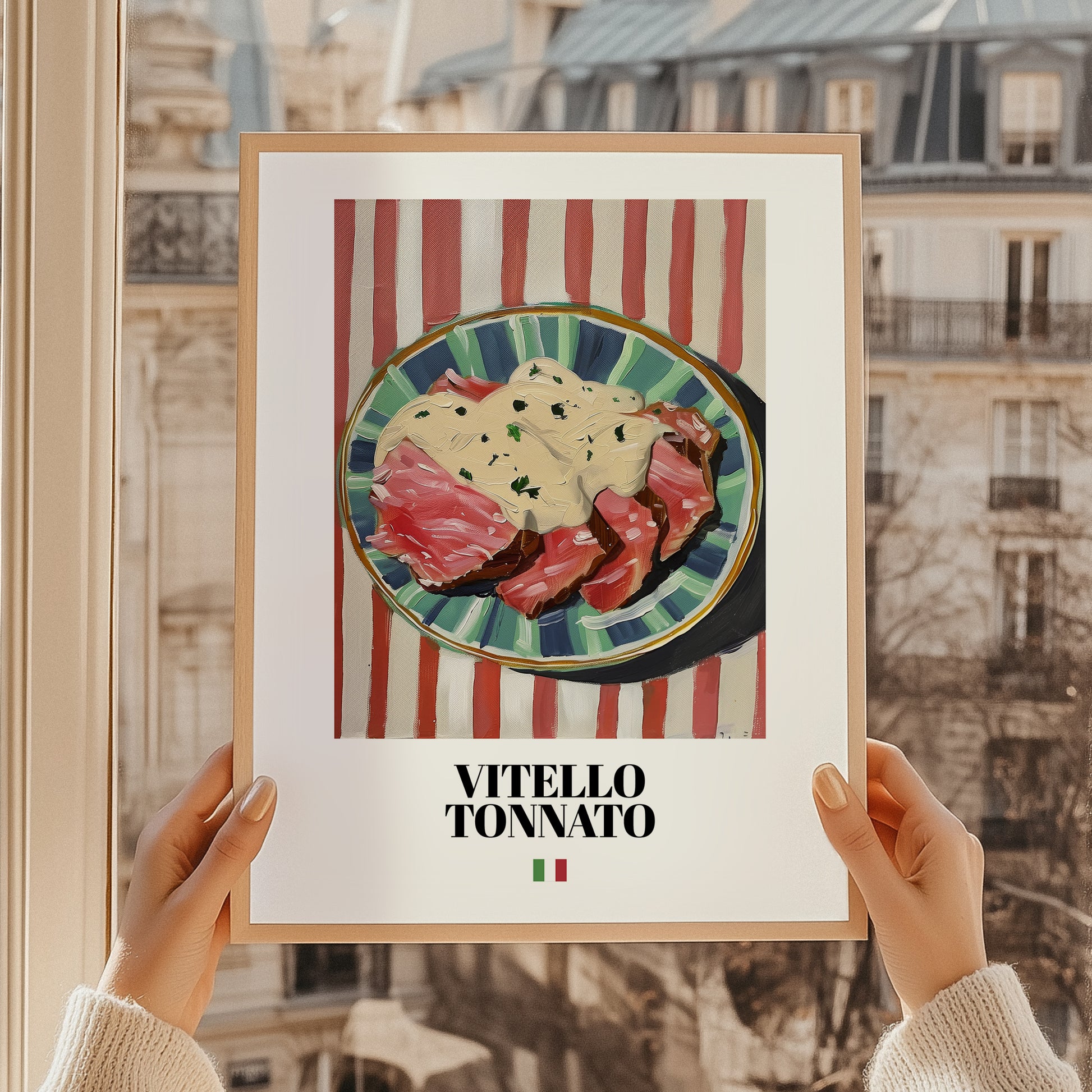 Vitello Tonnato – Italian Meat Dish, Restaurant Still Life, styled in a charming Paris street view