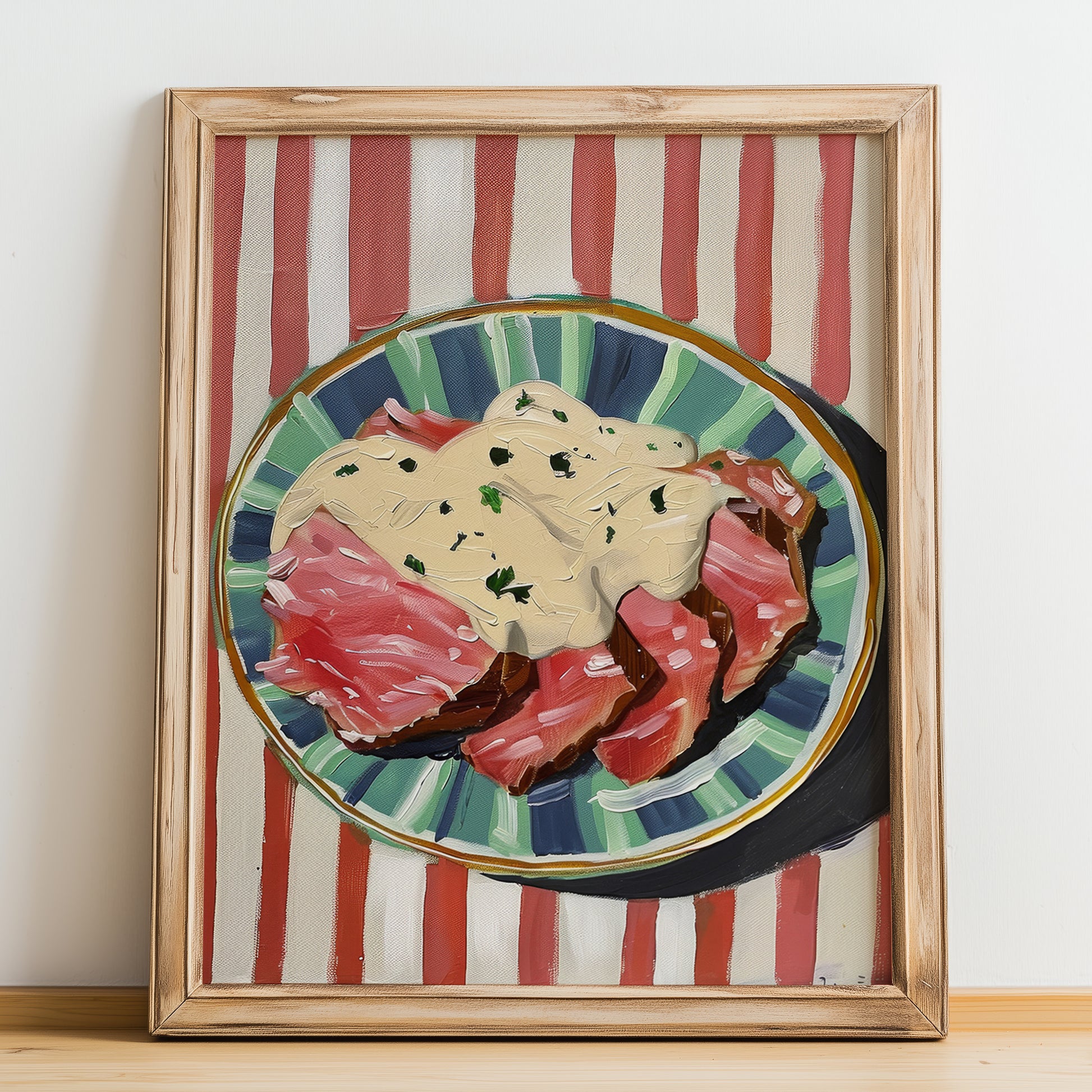 Vitello Tonnato – Italian Meat Dish, Restaurant Still Life, no-text version framed in wood