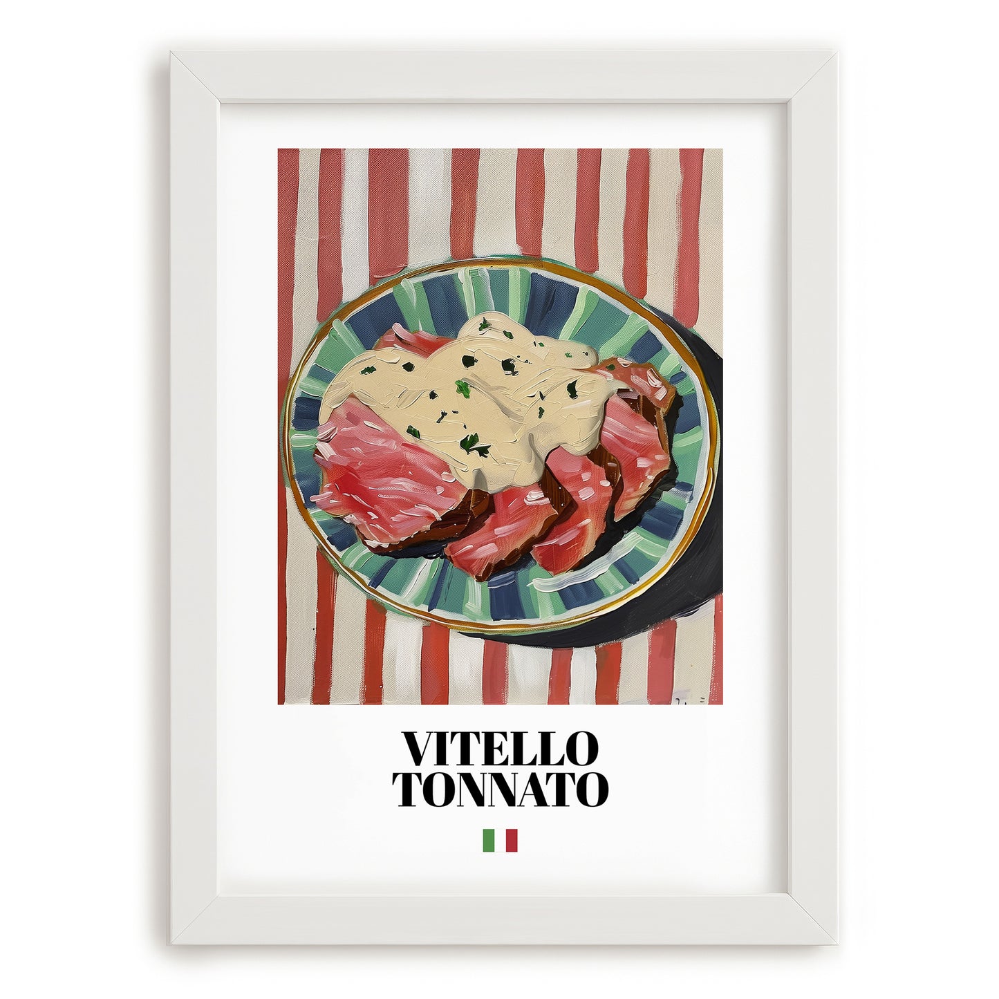 Vitello Tonnato – Italian Meat Dish, Restaurant Still Life, placed in minimal white frame