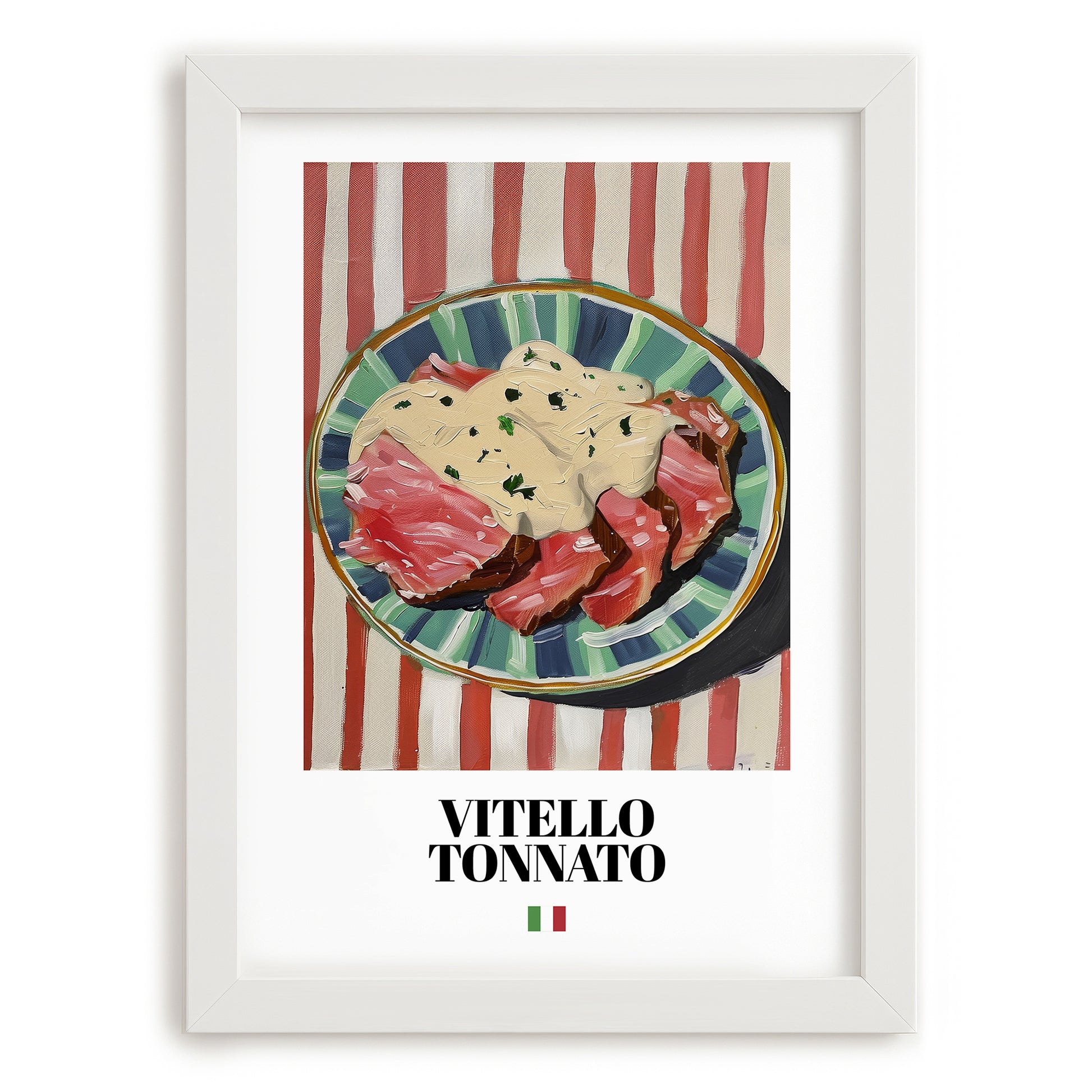 Vitello Tonnato – Italian Meat Dish, Restaurant Still Life, placed in minimal white frame