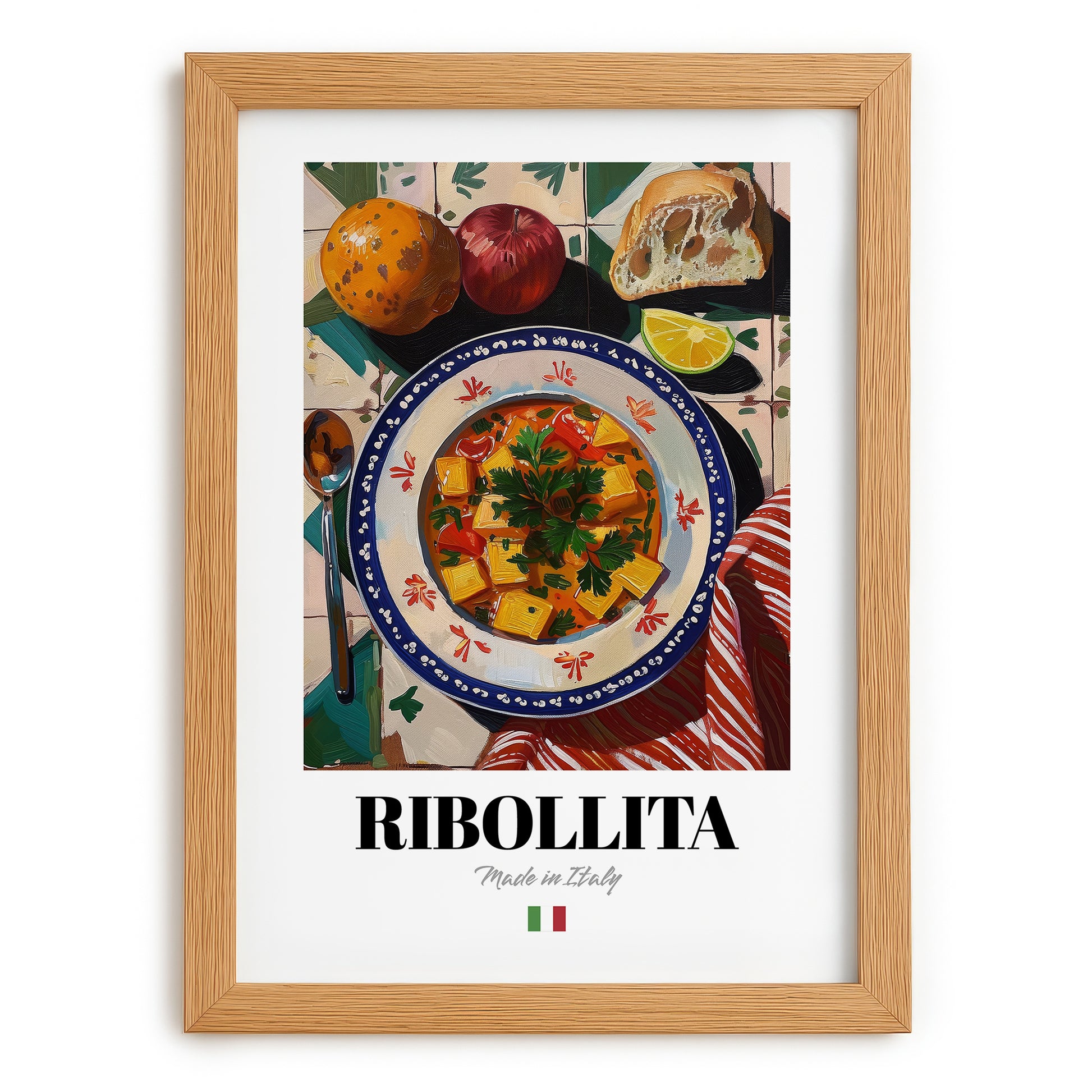Ribollita – Italian Soup Dish, Tavern Wall Art, set in oak frame