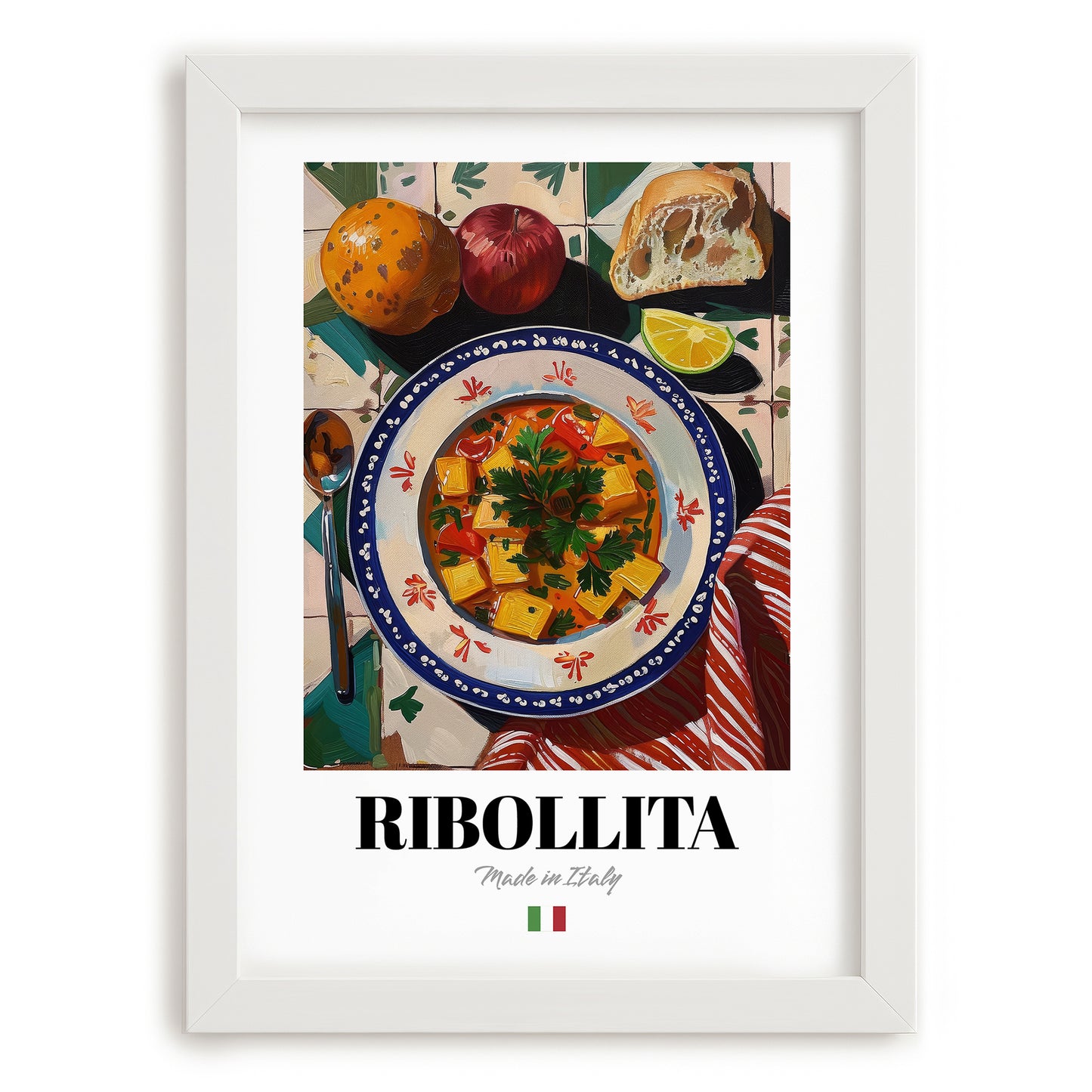 Ribollita – Italian Soup Dish, Tavern Wall Art, placed in minimal white frame