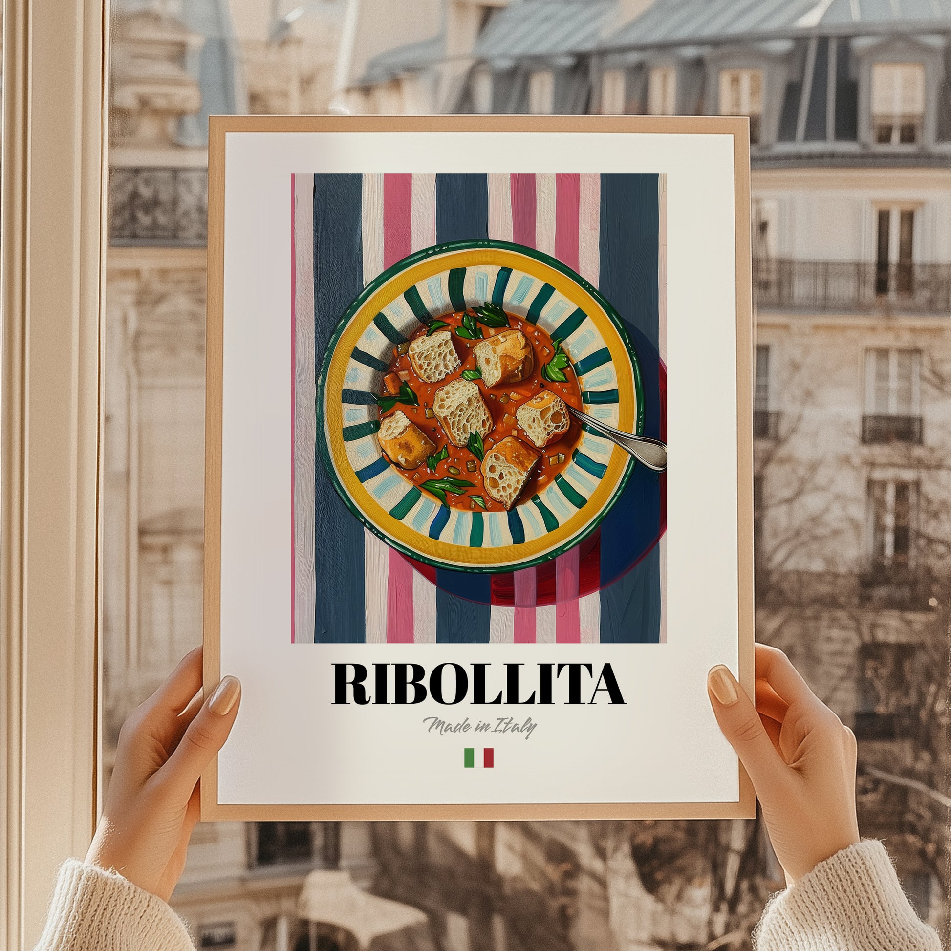 Ribollita – Italian Soup Dish, Café Wall Decor, styled in a charming Paris street view
