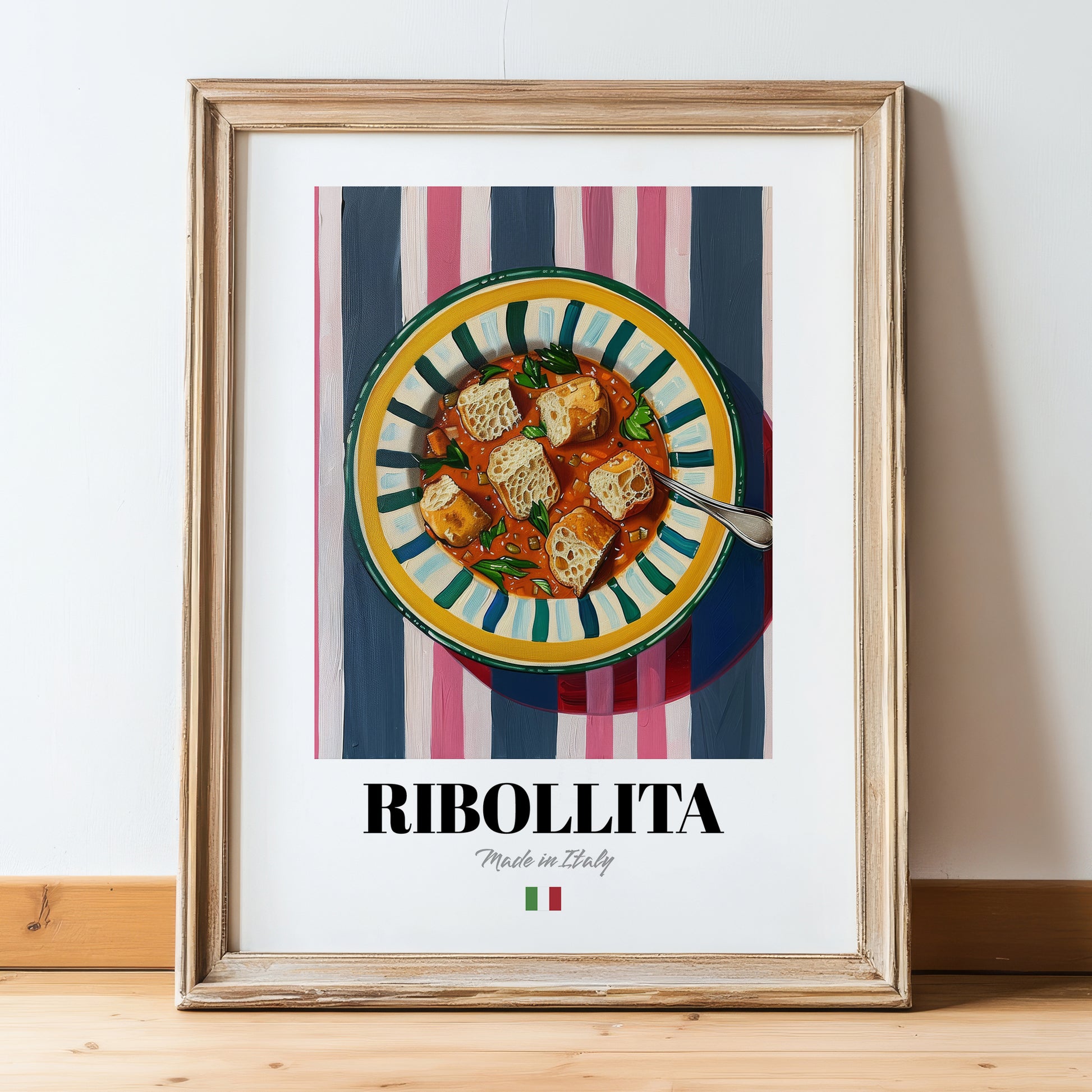 Ribollita – Italian Soup Dish, Café Wall Decor, in wooden frame leaning on the floor