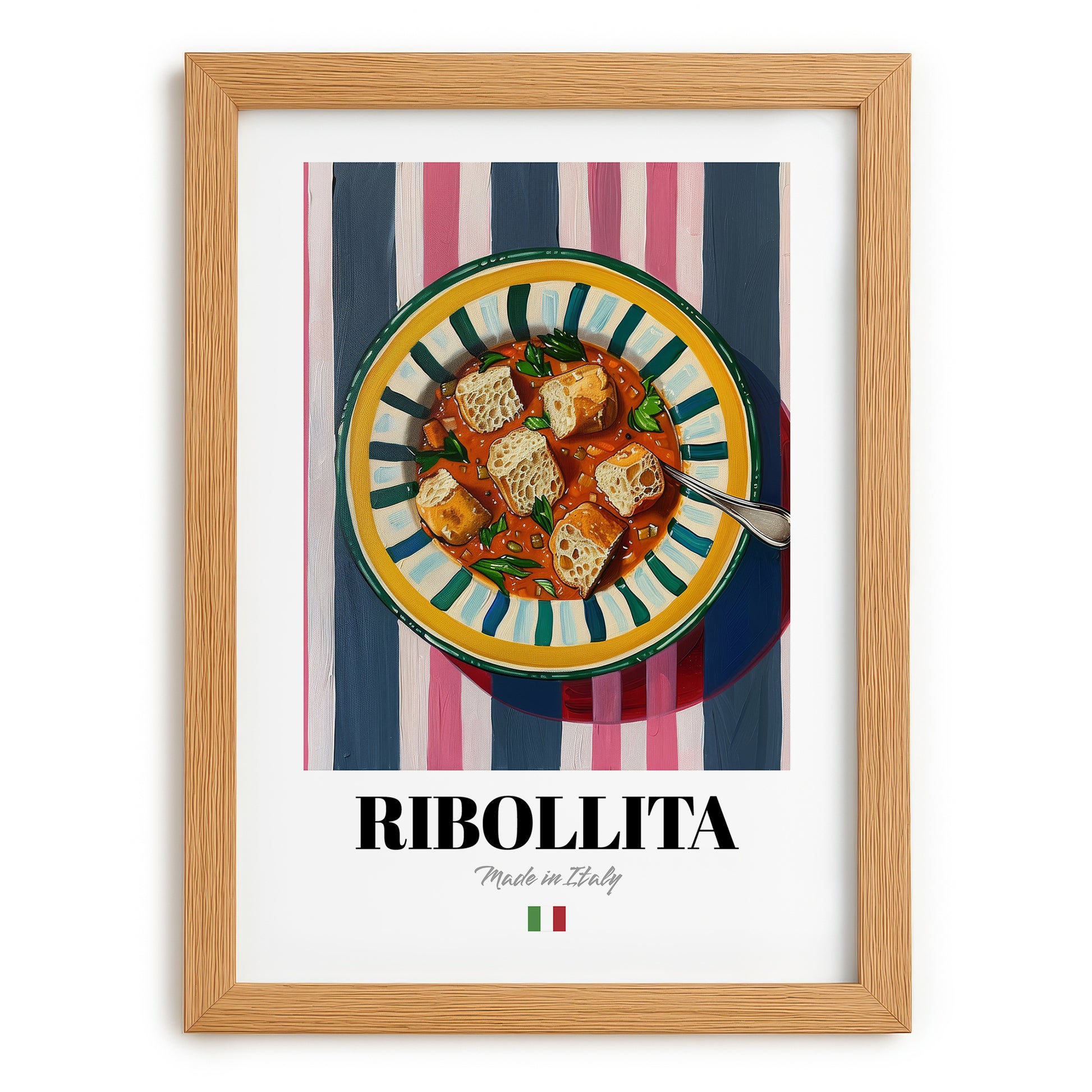 Ribollita – Italian Soup Dish, Café Wall Decor, set in oak frame